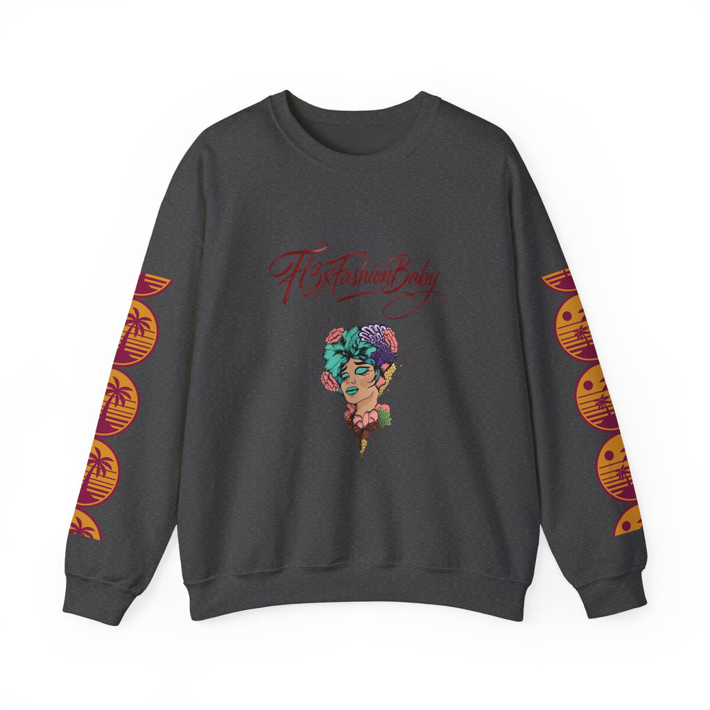 Crewneck Sweatshirt — Floral Femme Portrait “FitFashionBaby” Graphic