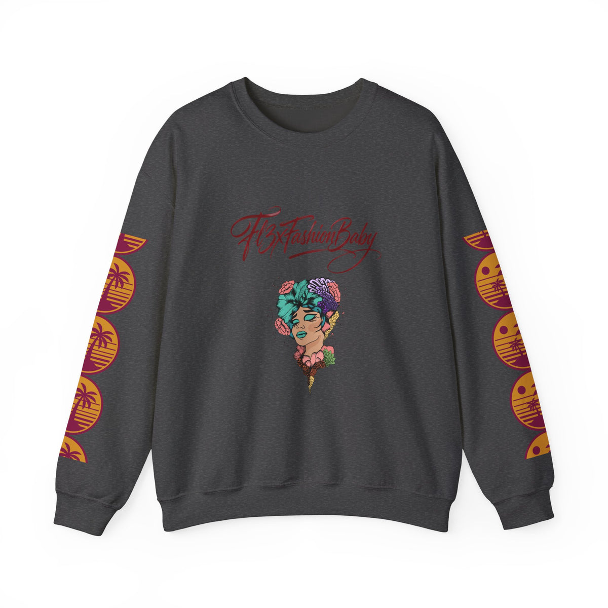 Crewneck Sweatshirt — Floral Femme Portrait “FitFashionBaby” Graphic