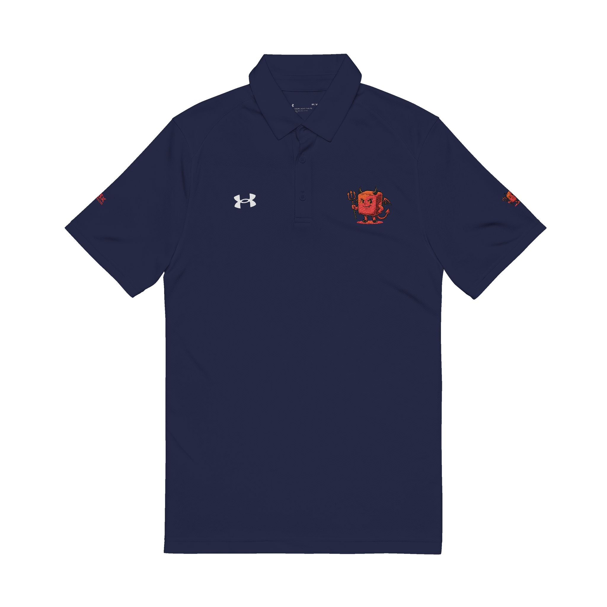 Embroidered Devil Mascot Men's Polo — White Performance Golf Shirt