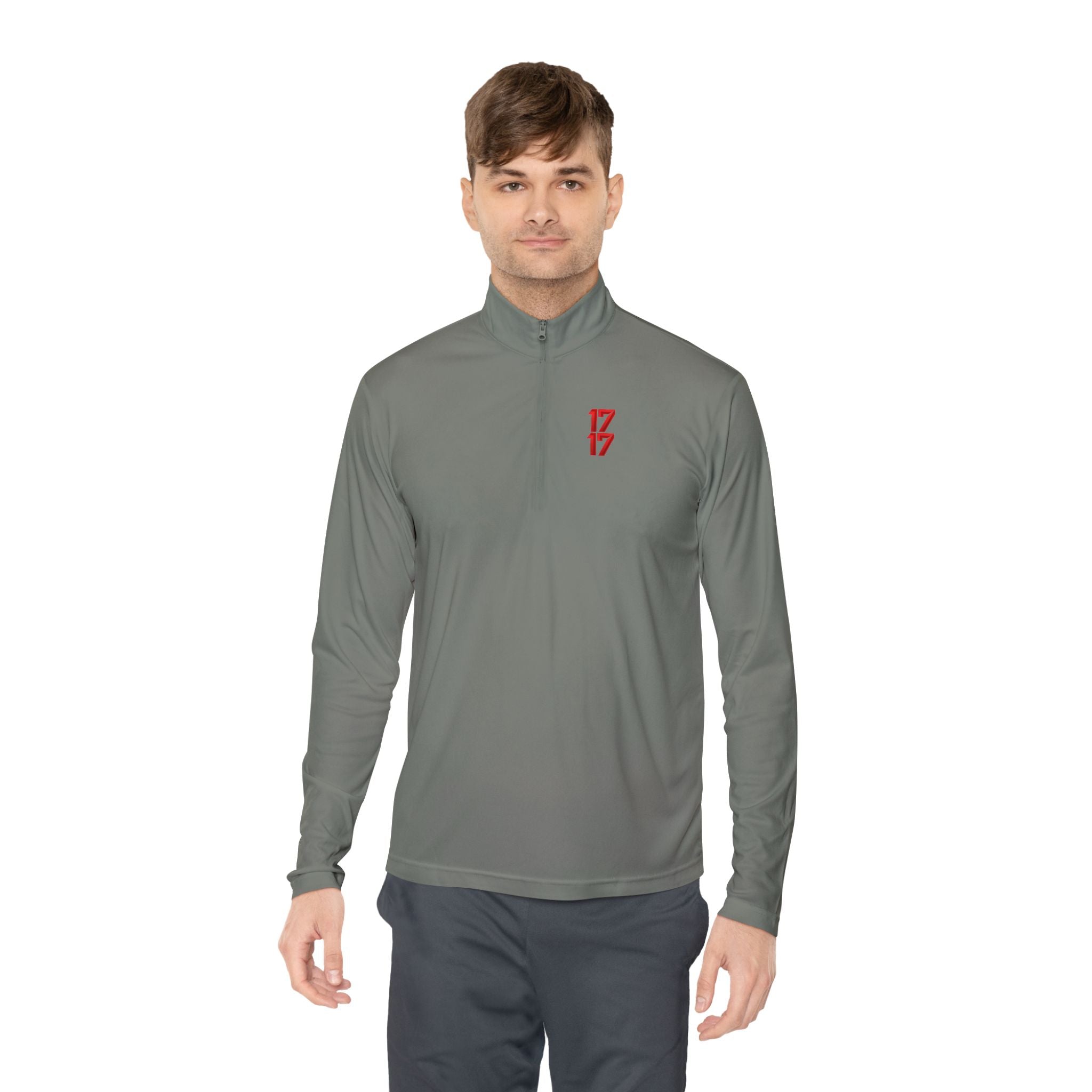 Quarter-Zip Pullover — Minimal Red '17' Logo Athletic Pullover