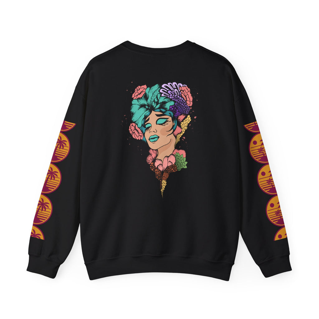 Crewneck Sweatshirt — Floral Femme Portrait “FitFashionBaby” Graphic
