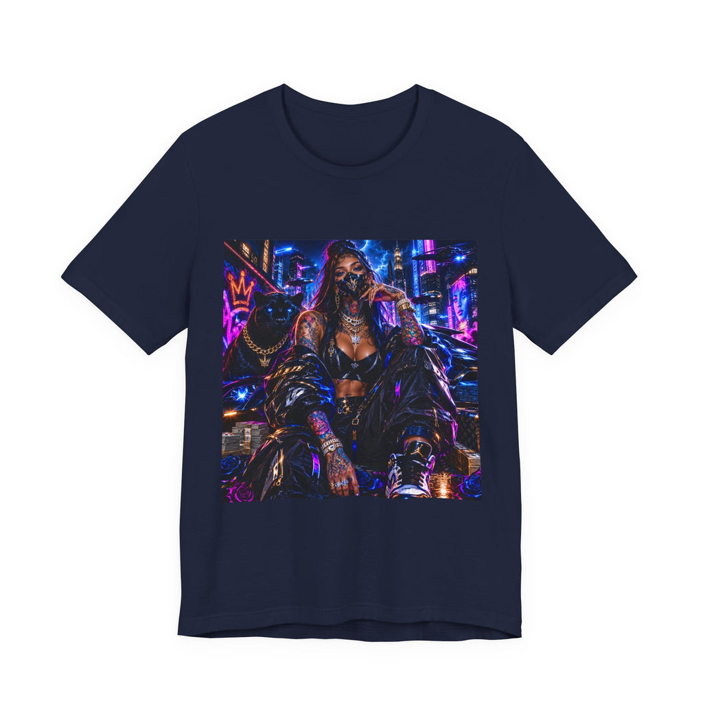 Cyberpunk Streetwear Tee — Neon Masked Woman Graphic T-Shirt
