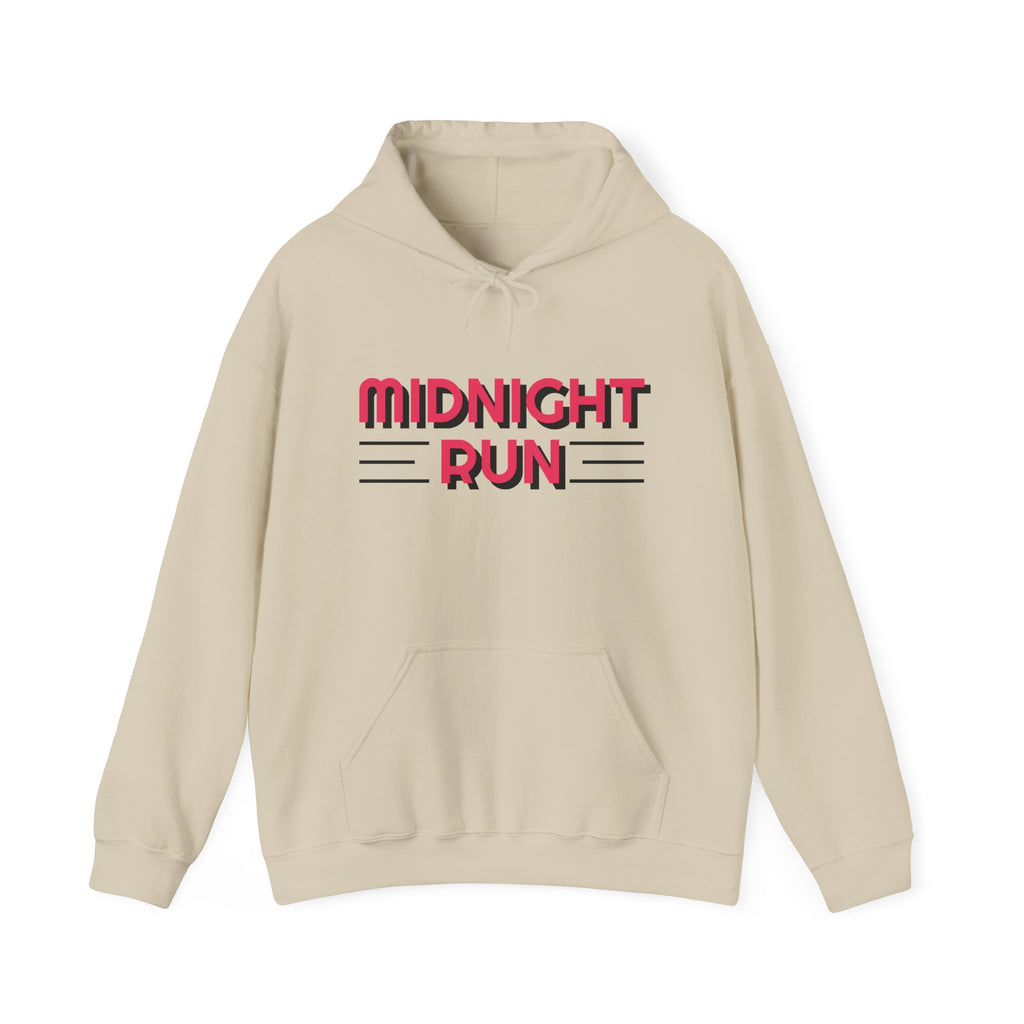Midnight Run Hoodie — Retro Pink & Black Typography Pullover