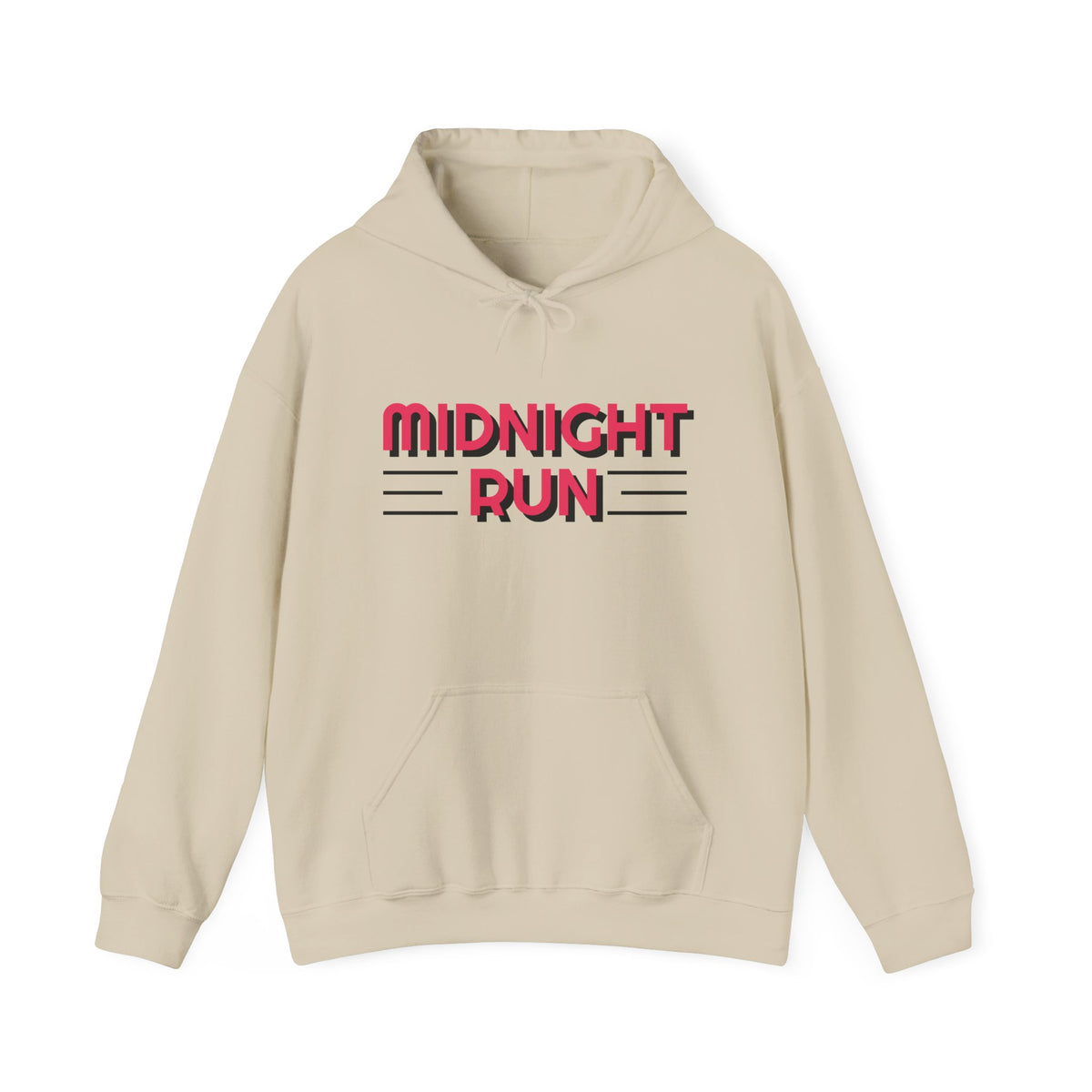 Midnight Run Hoodie — Retro Pink & Black Typography Pullover