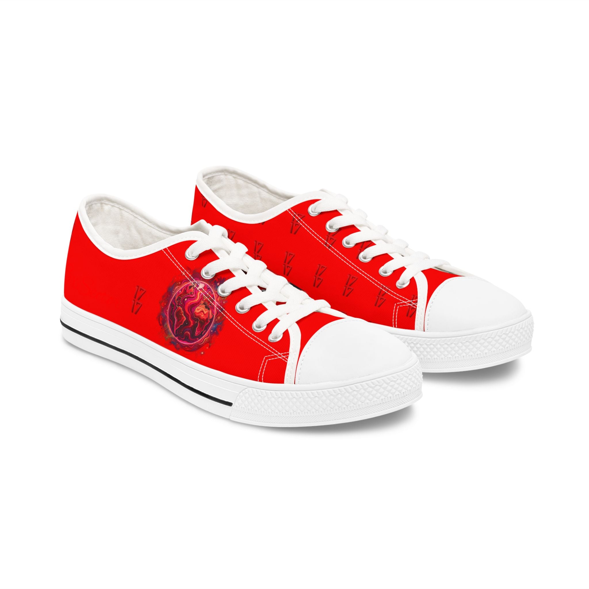 Red Rose Low Top Sneakers — Women's Floral Casual Canvas Shoes