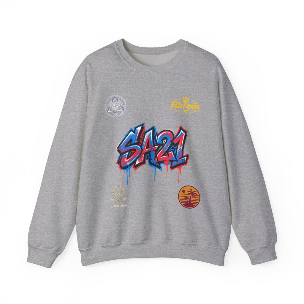Graffiti 'SA21' Crewneck Sweatshirt – Urban Streetwear Graphic Pullover