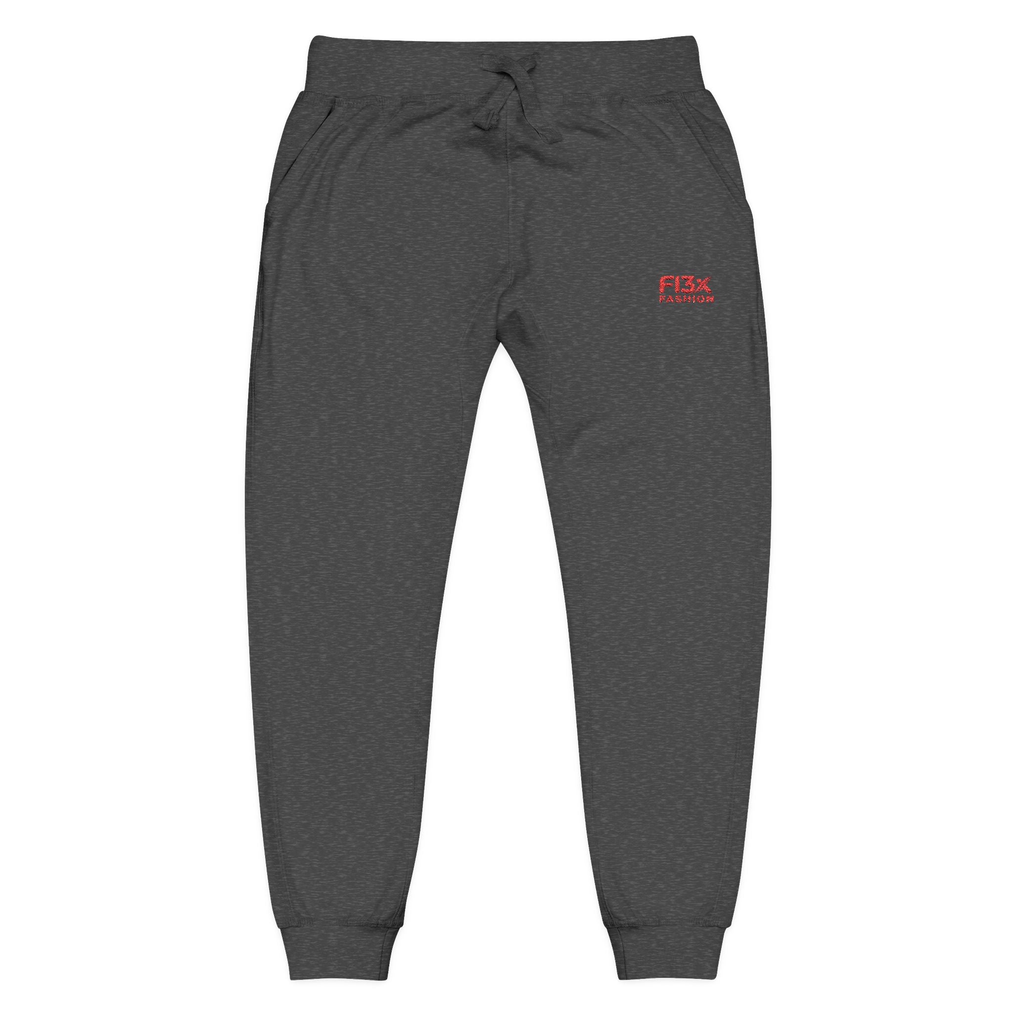 Embroidered Cozy Sweatpants — Minimal Red Logo Fleece Joggers