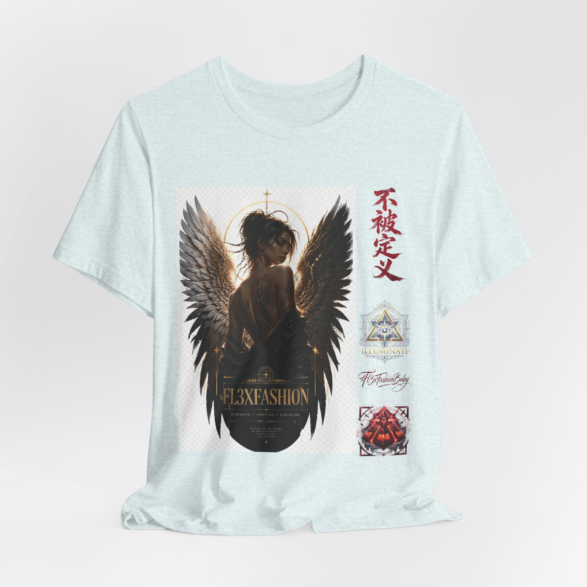 Angel Wings Graphic Tee — '不被定义' Asian-Inspired Dark Angel T-Shirt