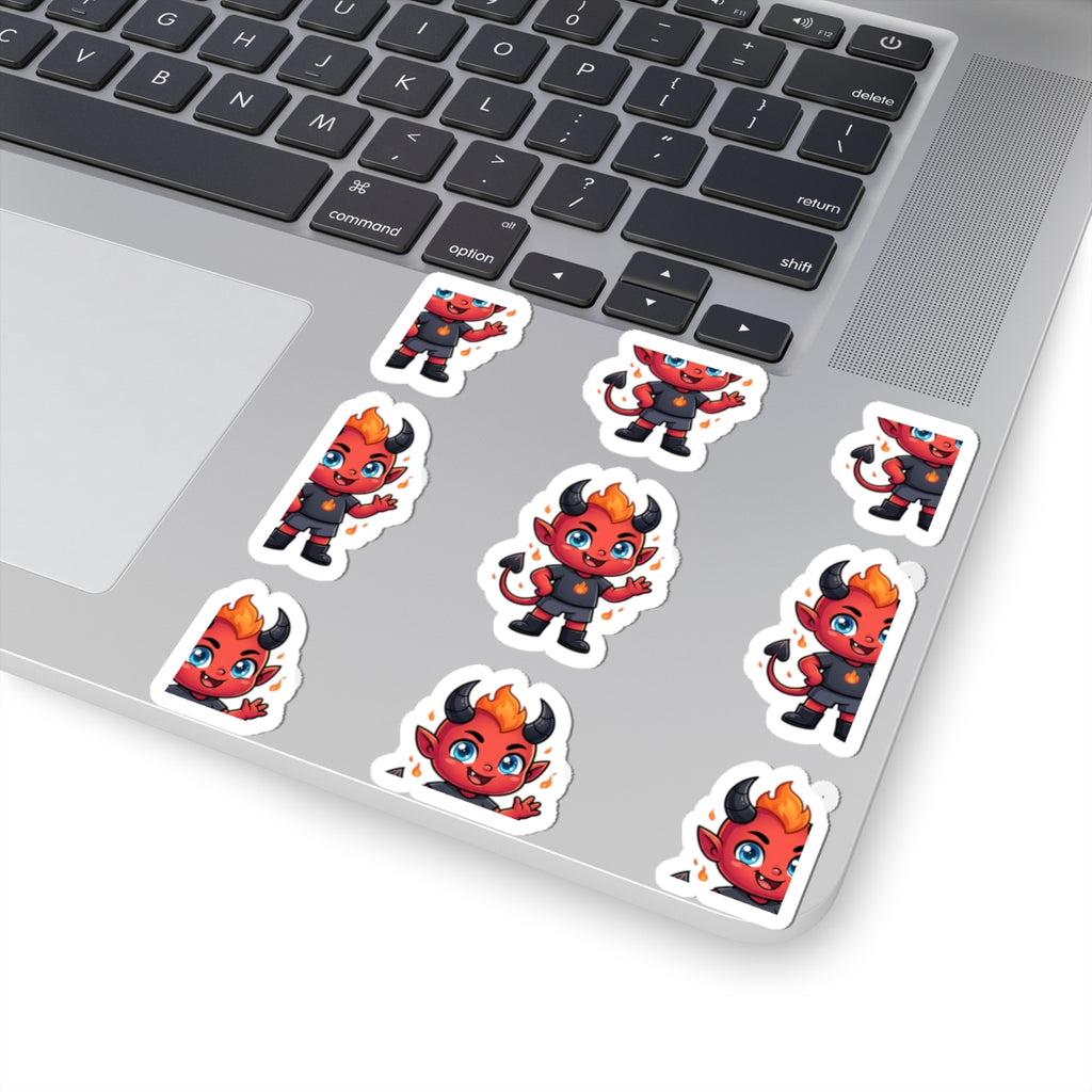 Cute Red Devil Kiss-Cut Stickers — Cartoon Demon Laptop Decals (Halloween)