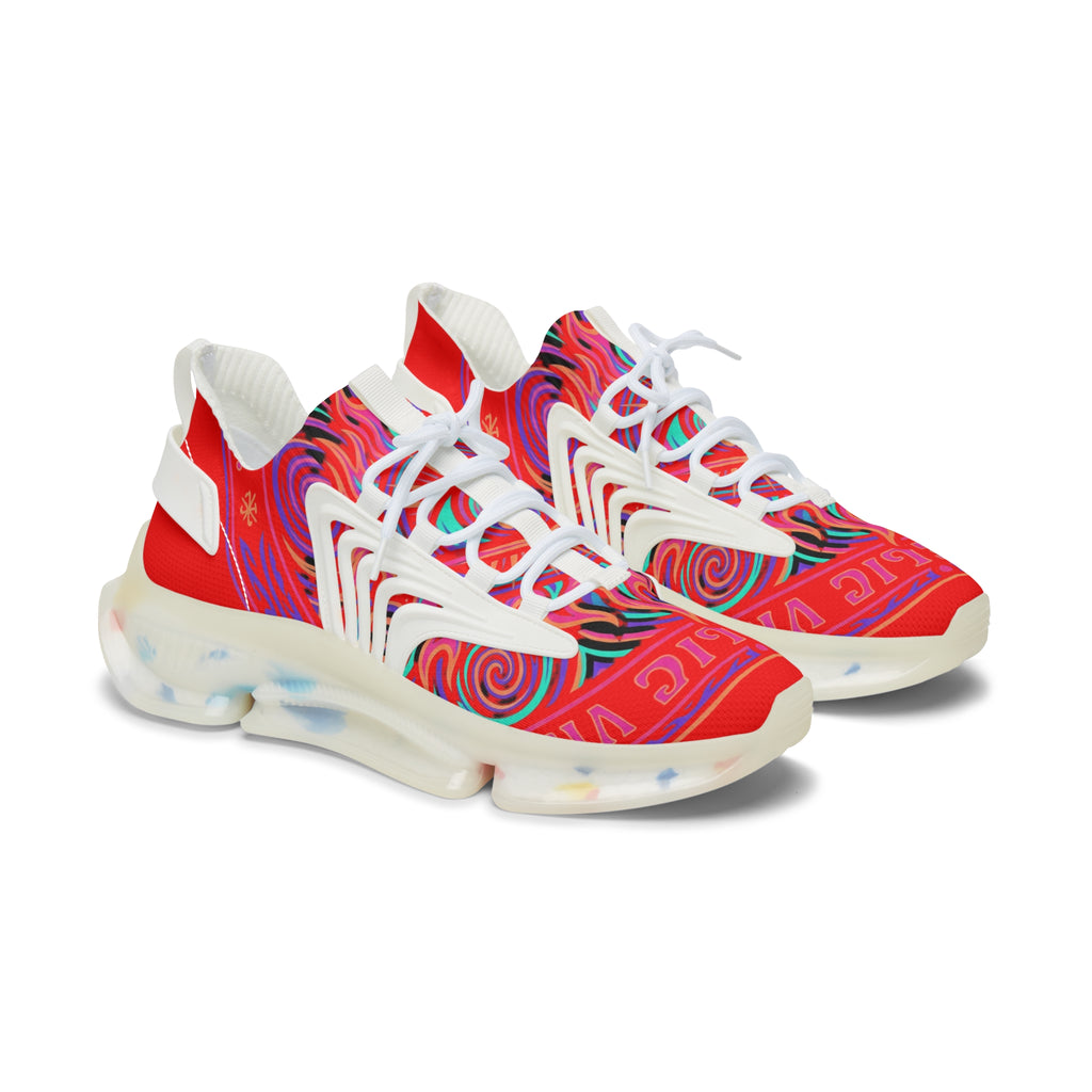 Women’s Mesh Sneakers — Retro Psychedelic Red ‘Psychedelic’ Athletic Shoes