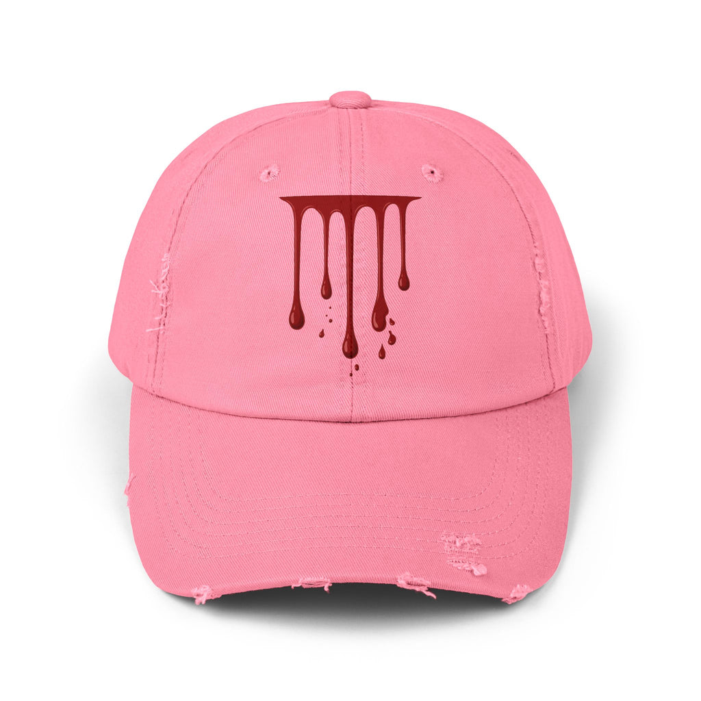 Distressed Black Cap with Red Drip Graphic – Gothic Blood Drip Hat