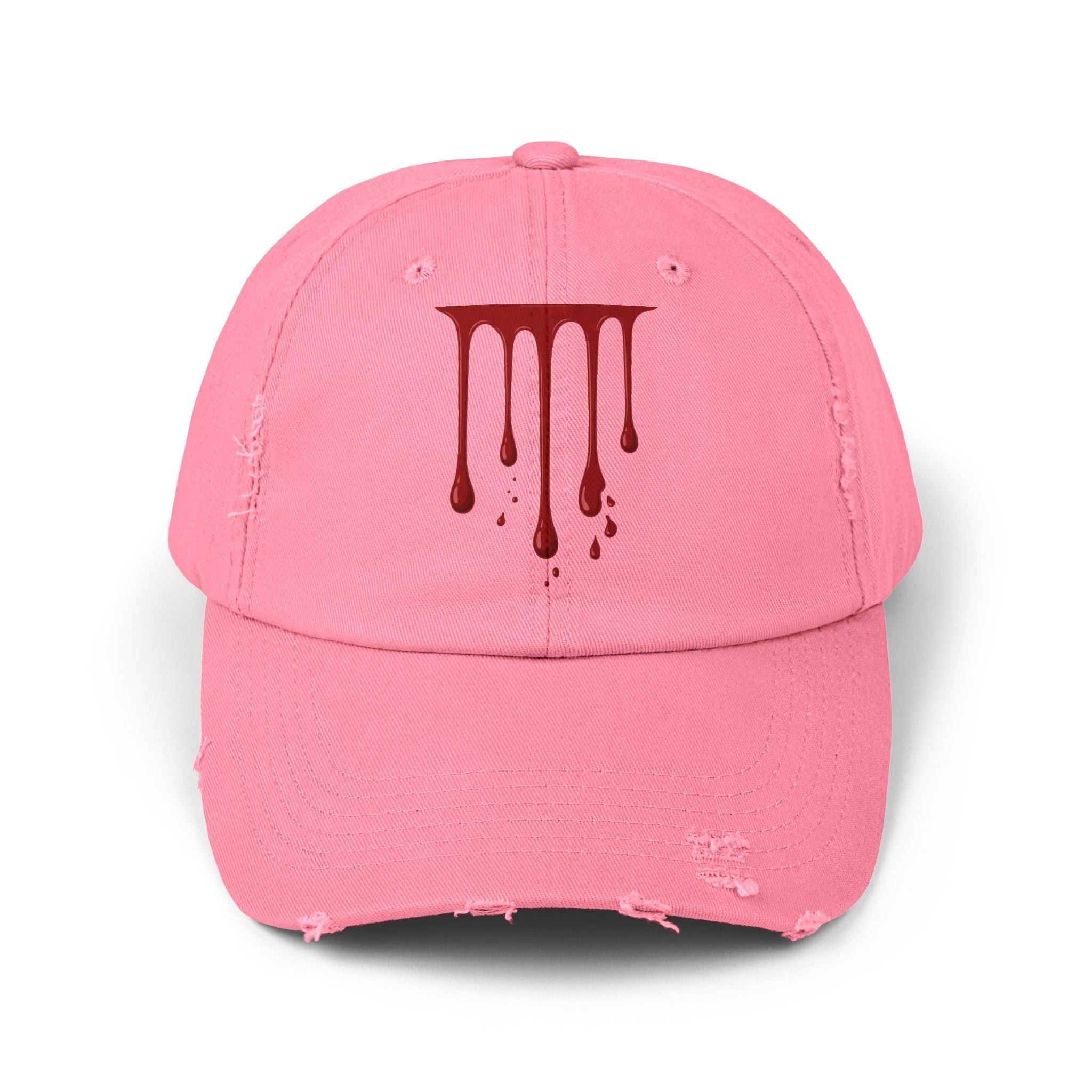 Distressed Black Cap with Red Drip Graphic – Gothic Blood Drip Hat
