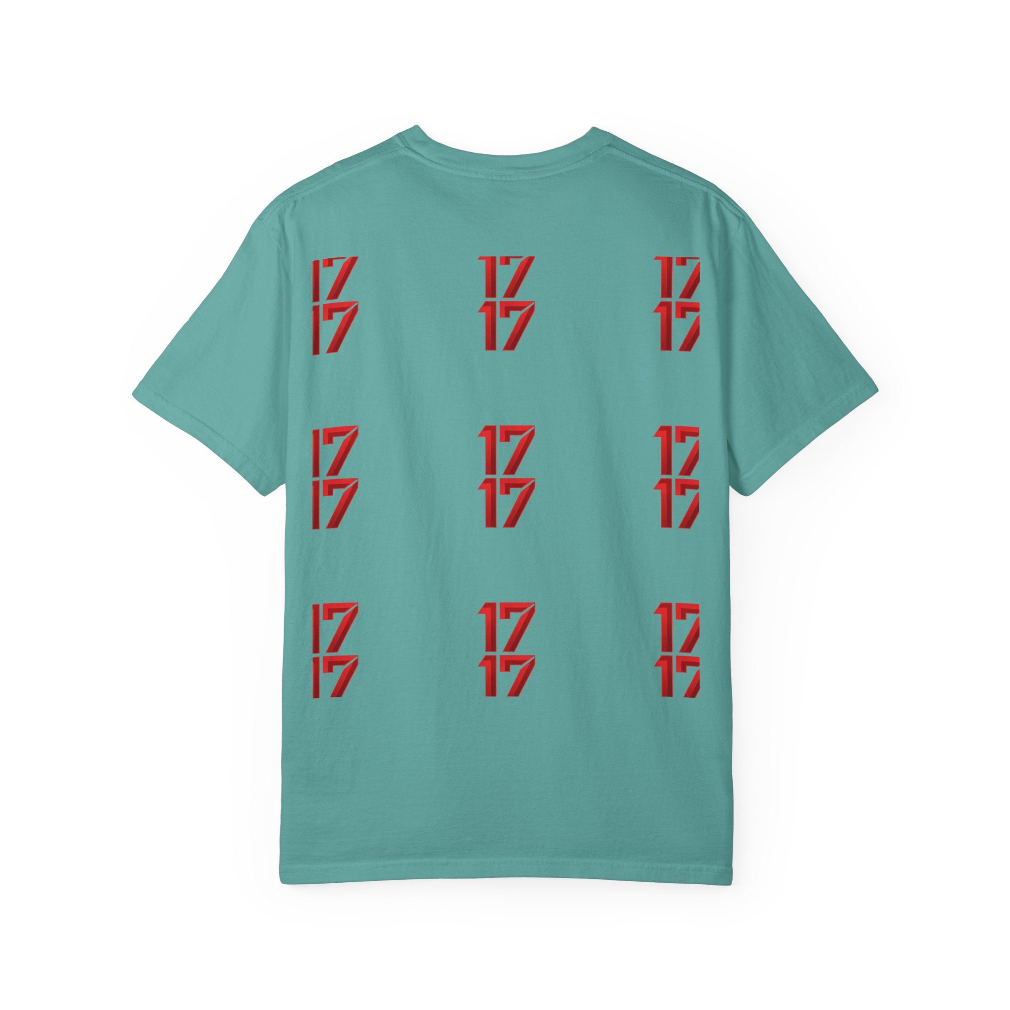 17 Pattern Graphic T-Shirt — Repeating Red Logo Tee