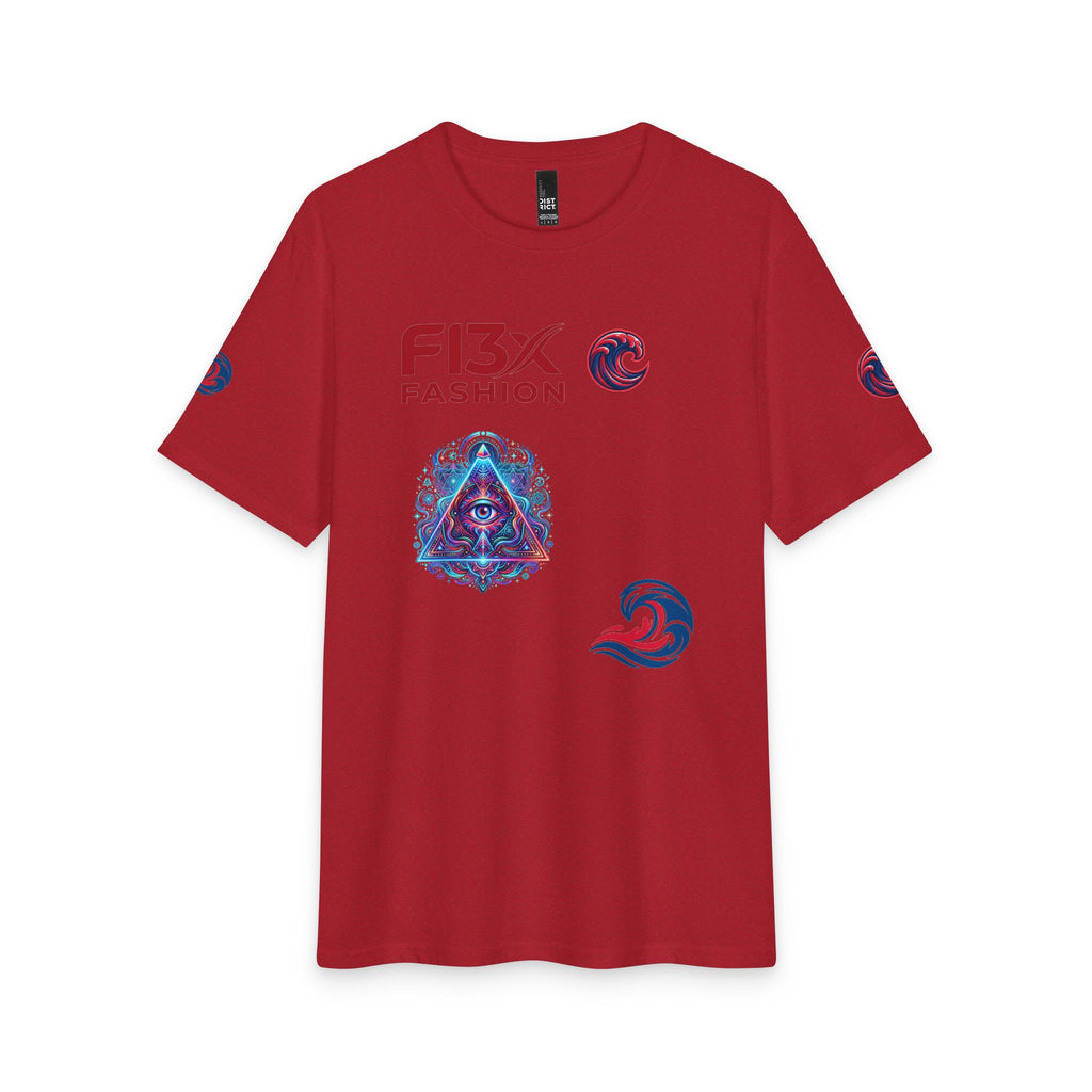 Graphic Tee — 'F13x Fashion' Red & Blue Wave Art T-Shirt