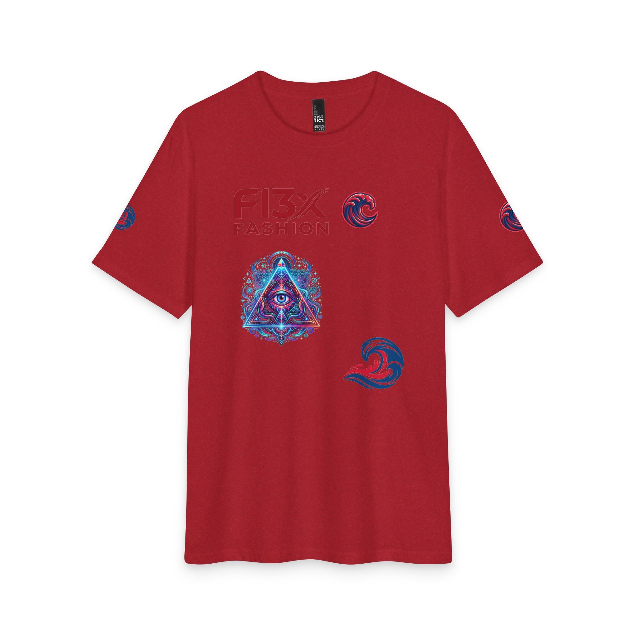 Graphic Tee — 'F13x Fashion' Red & Blue Wave Art T-Shirt