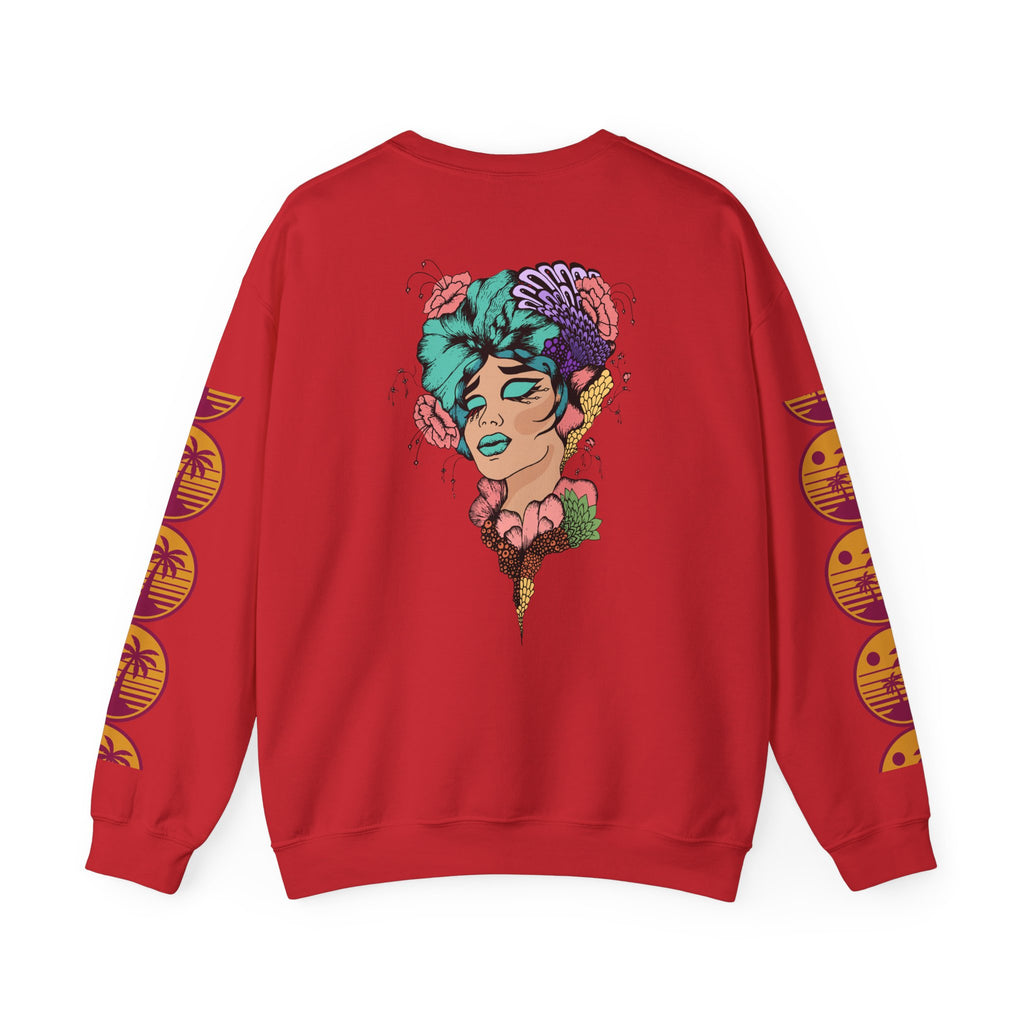 Crewneck Sweatshirt — Floral Femme Portrait “FitFashionBaby” Graphic