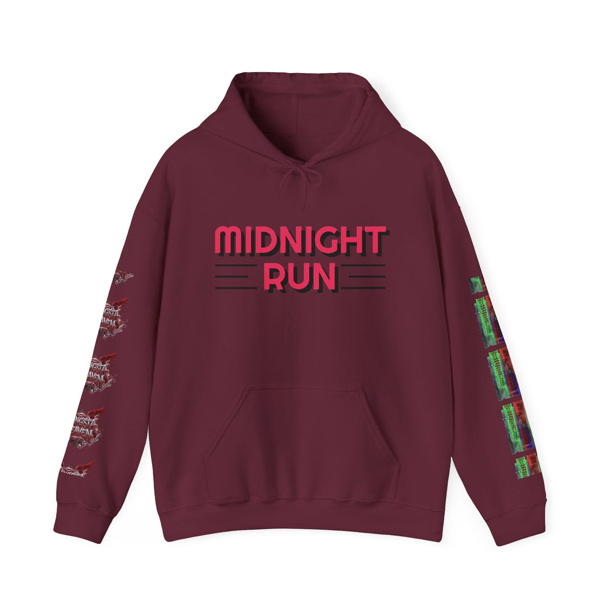 Midnight Run Hoodie — Graphic Streetwear Pullover with Sleeve Prints