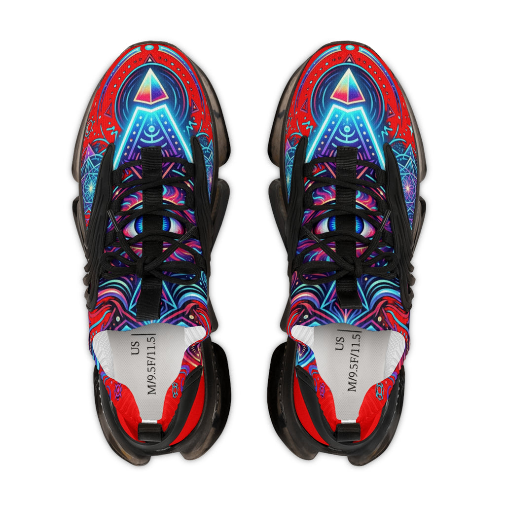 Mesh Sneakers — Bold Cosmic Geometric Print Athletic Shoes