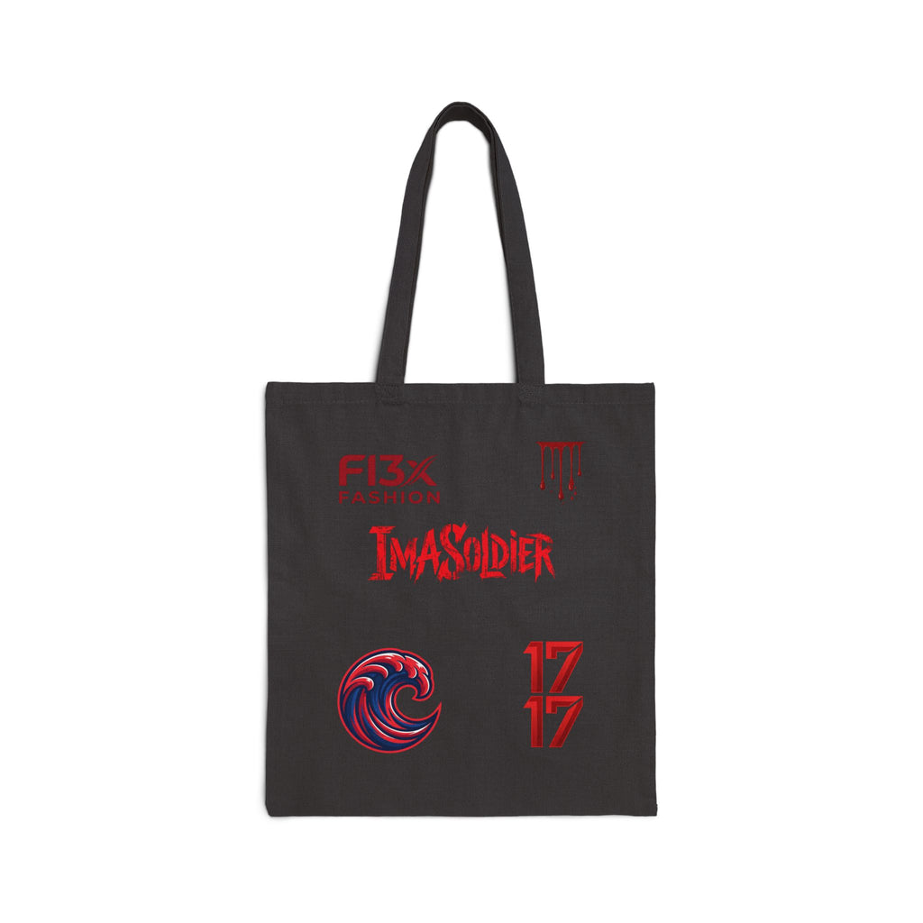 Graphic Canvas Tote Bag — 'ImaSoldier' & Emblem Print Cotton Shopper