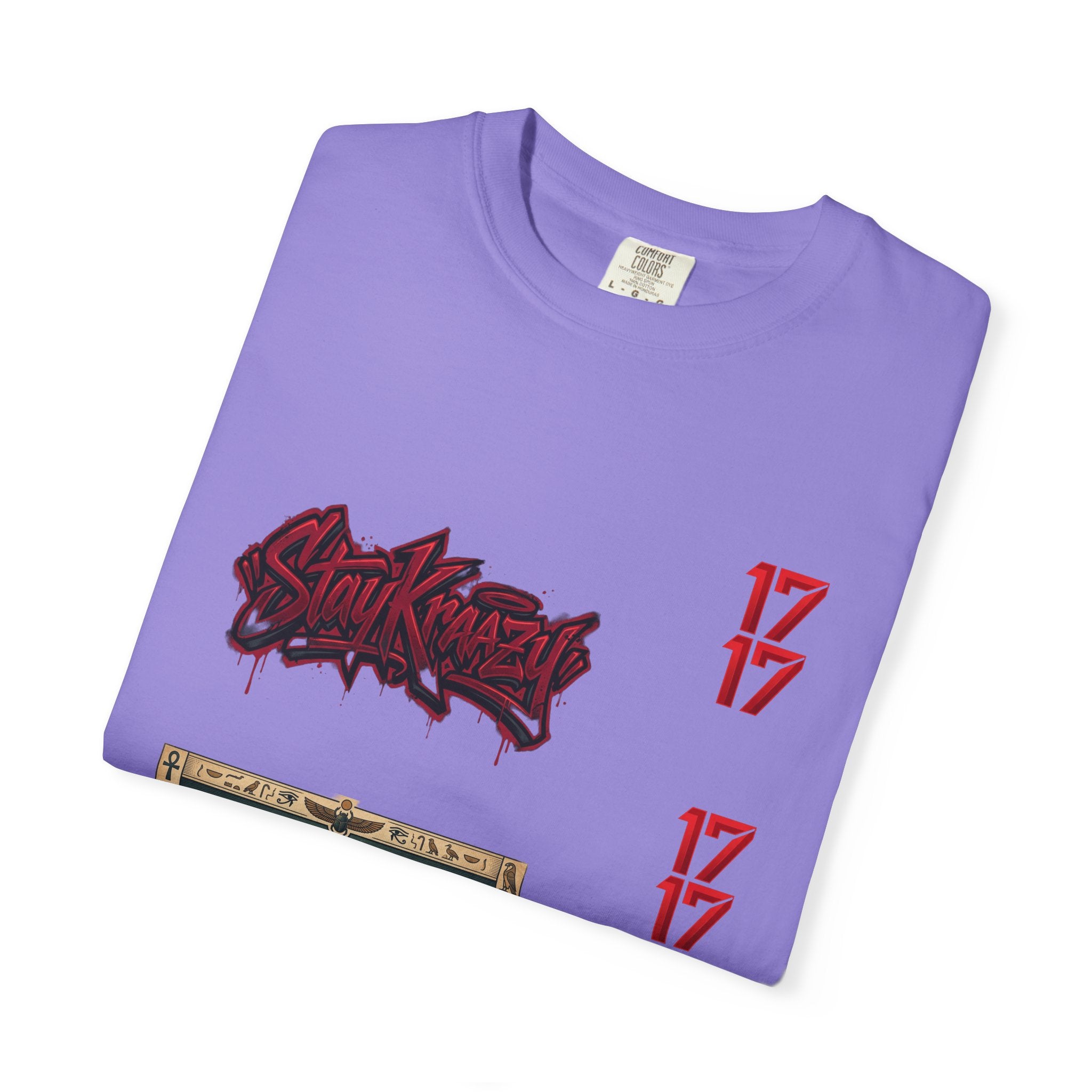 Graphic T-Shirt — Vintage Pyramid Collage with 'Wanted' Drip Design