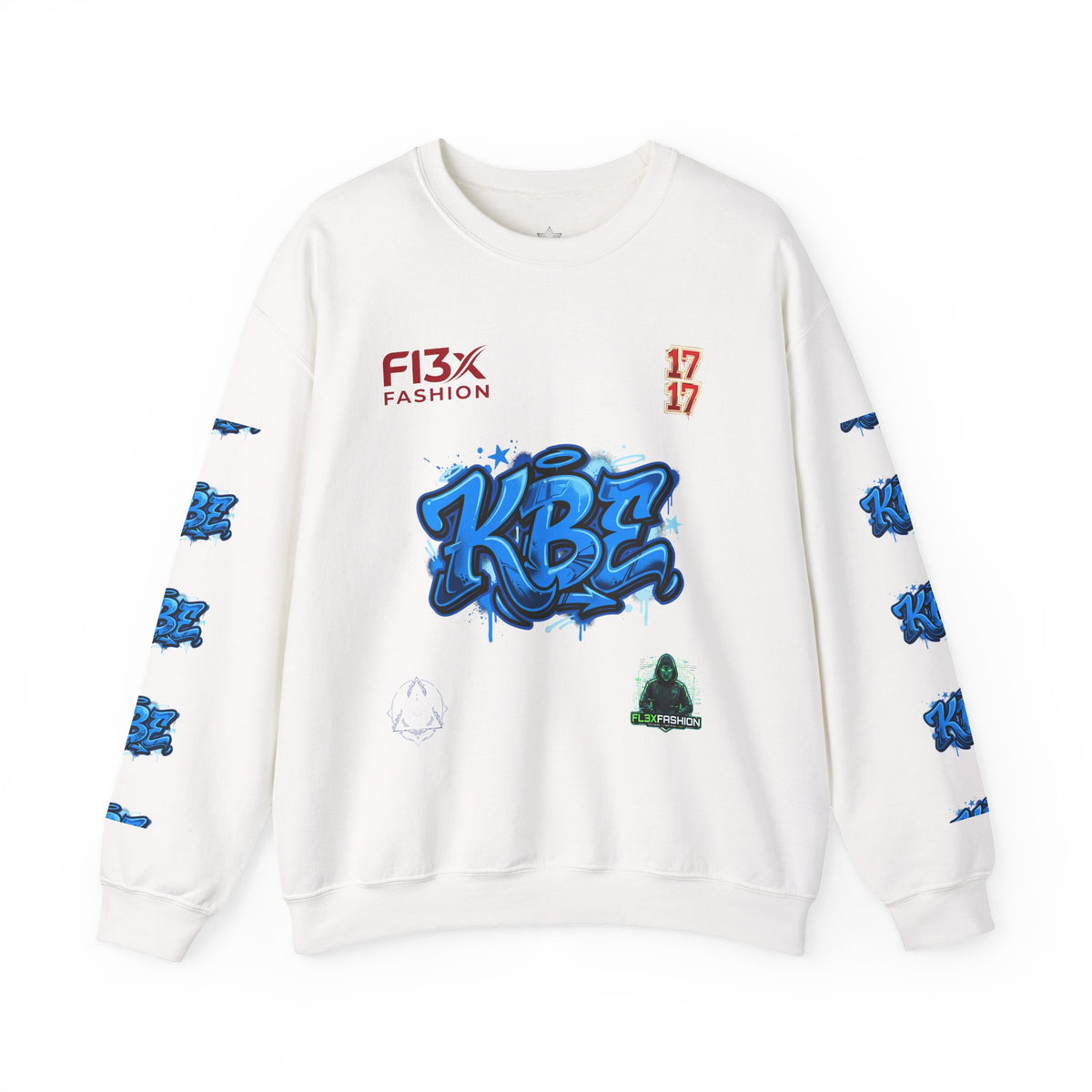 KBZ Graffiti Crewneck Sweatshirt – Streetwear Pullover with Blue Urban Tag Design