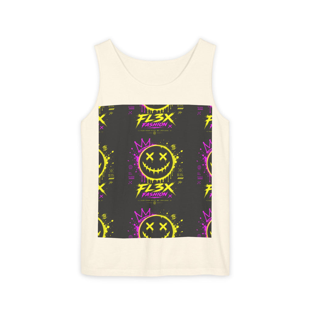 FL3X Fashion Graphic Tank Top — Neon Smiley & Devil Logo Streetwear