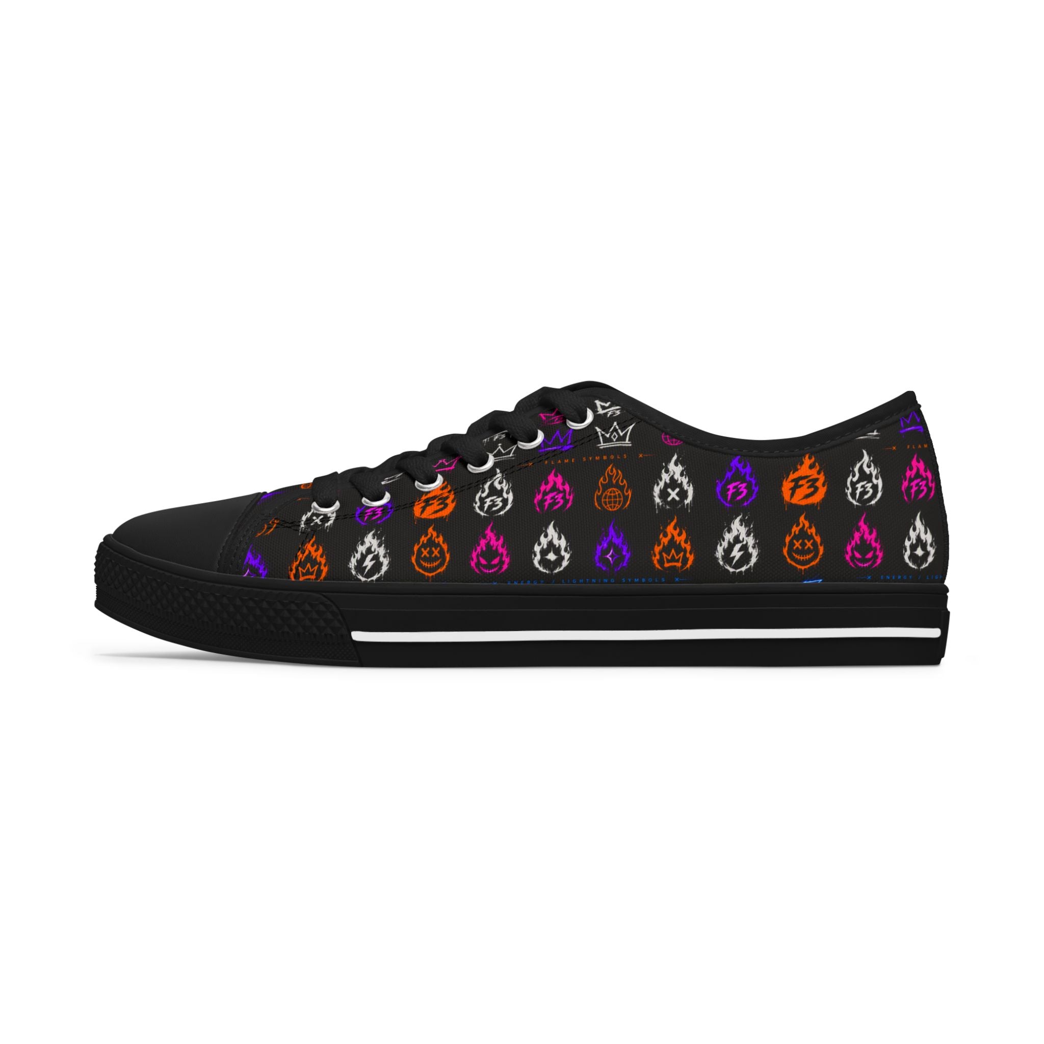 Women's Low Top Sneakers — Colorful Flaming Teardrop Pattern on Black