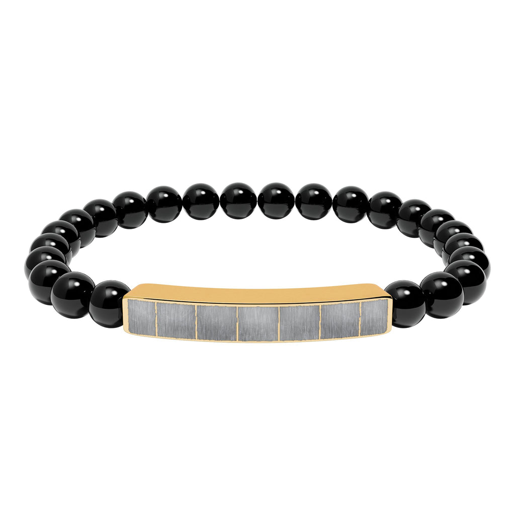 Engravable Natural Stone Bead Bracelet with Metal Bar