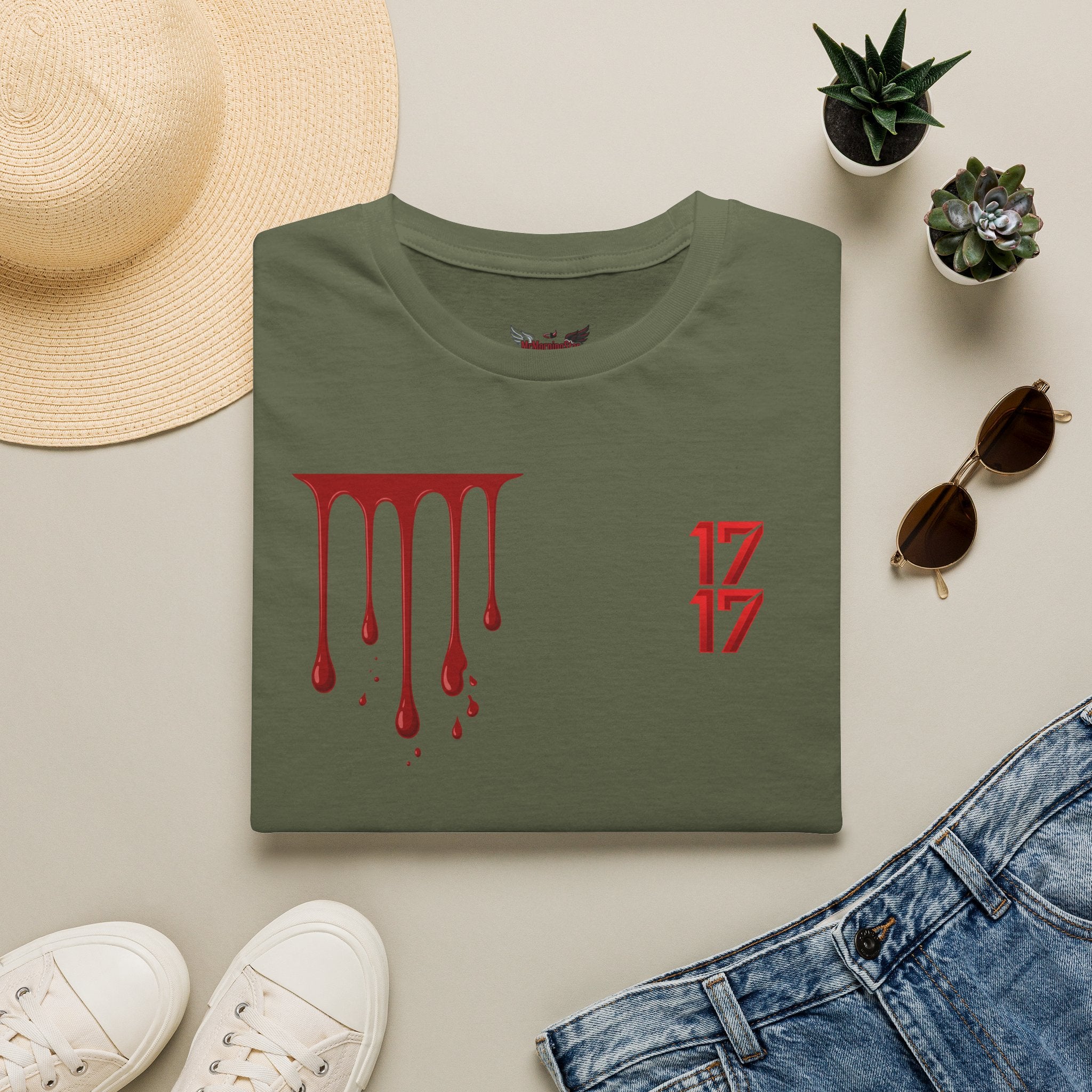 Graphic T-Shirt — Dripping Blood & 17/17 Snake Design