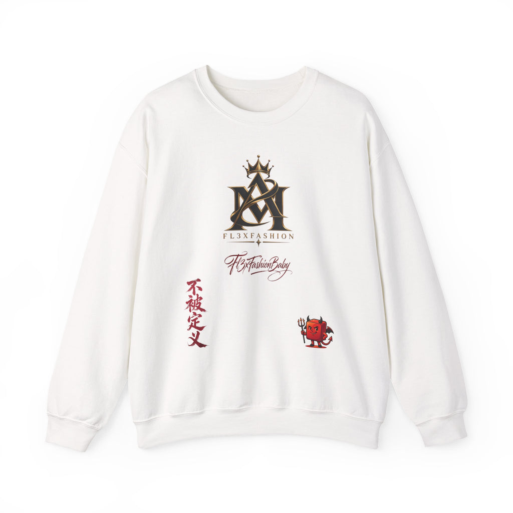 Asian-Inspired Logo Crewneck Sweatshirt — Monogram, Kanji & Lucky Charm Design