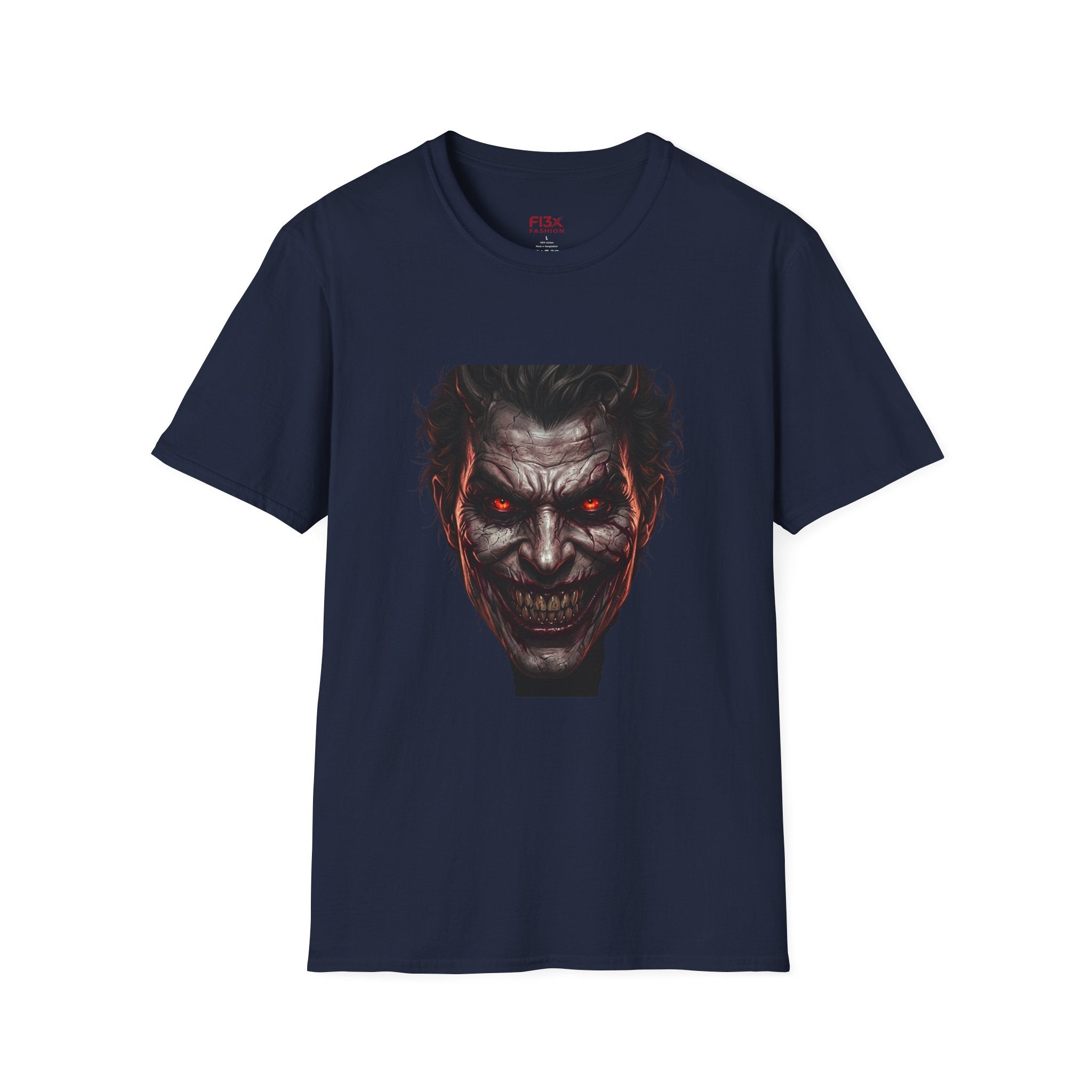 Horror Joker Face T-Shirt — Red-Eyed Villain Graphic Tee