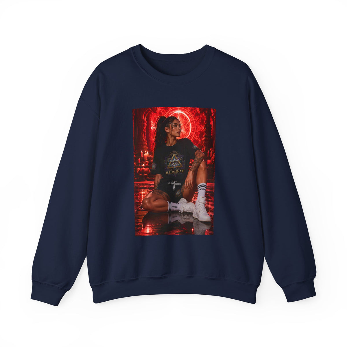 Crewneck Sweatshirt — Gothic Red Neon Angel Photo Print