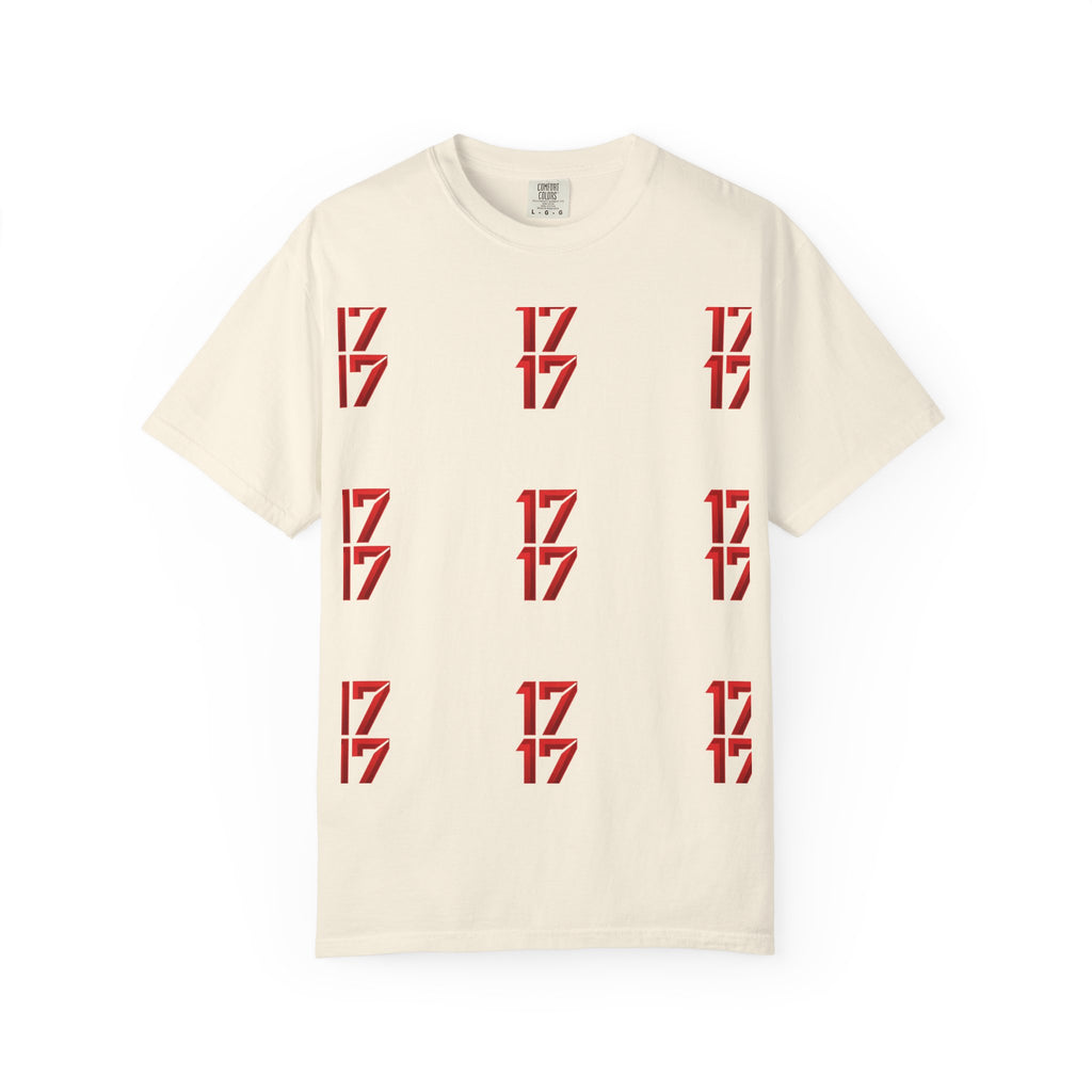 17 Pattern Graphic T-Shirt — Repeating Red Logo Tee