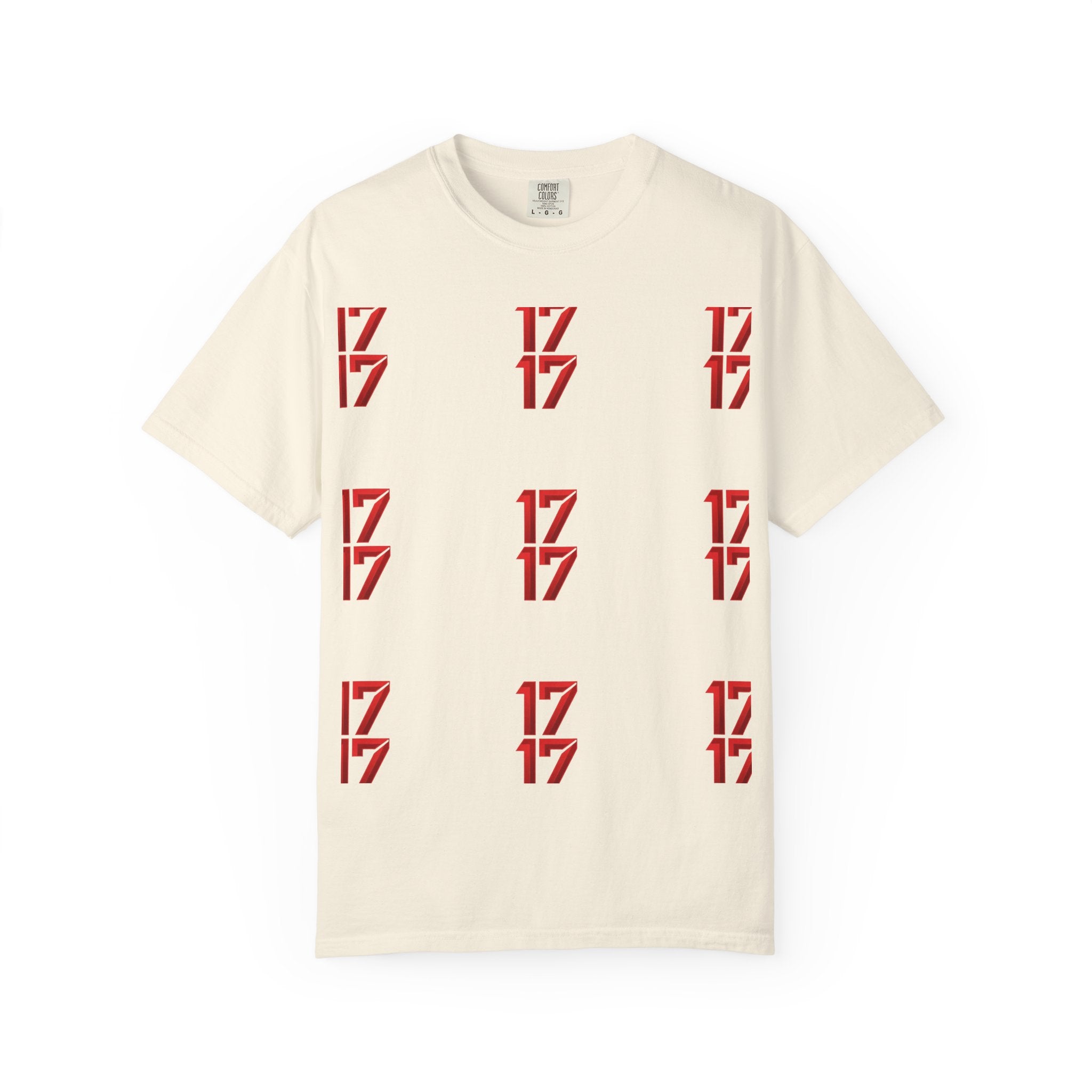 17 Pattern Graphic T-Shirt — Repeating Red Logo Tee