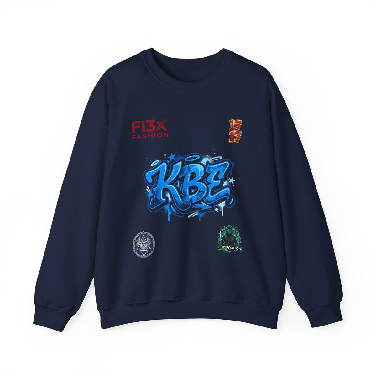 Crewneck Sweatshirt — KBE Blue Graffiti Logo Streetwear