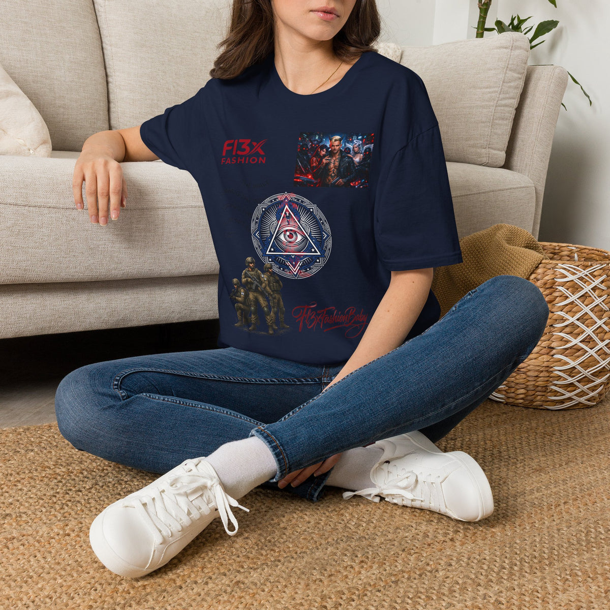 Graphic T-Shirt — F13X Fashion Collage Tee (Surfing Wave & Retro Crew)