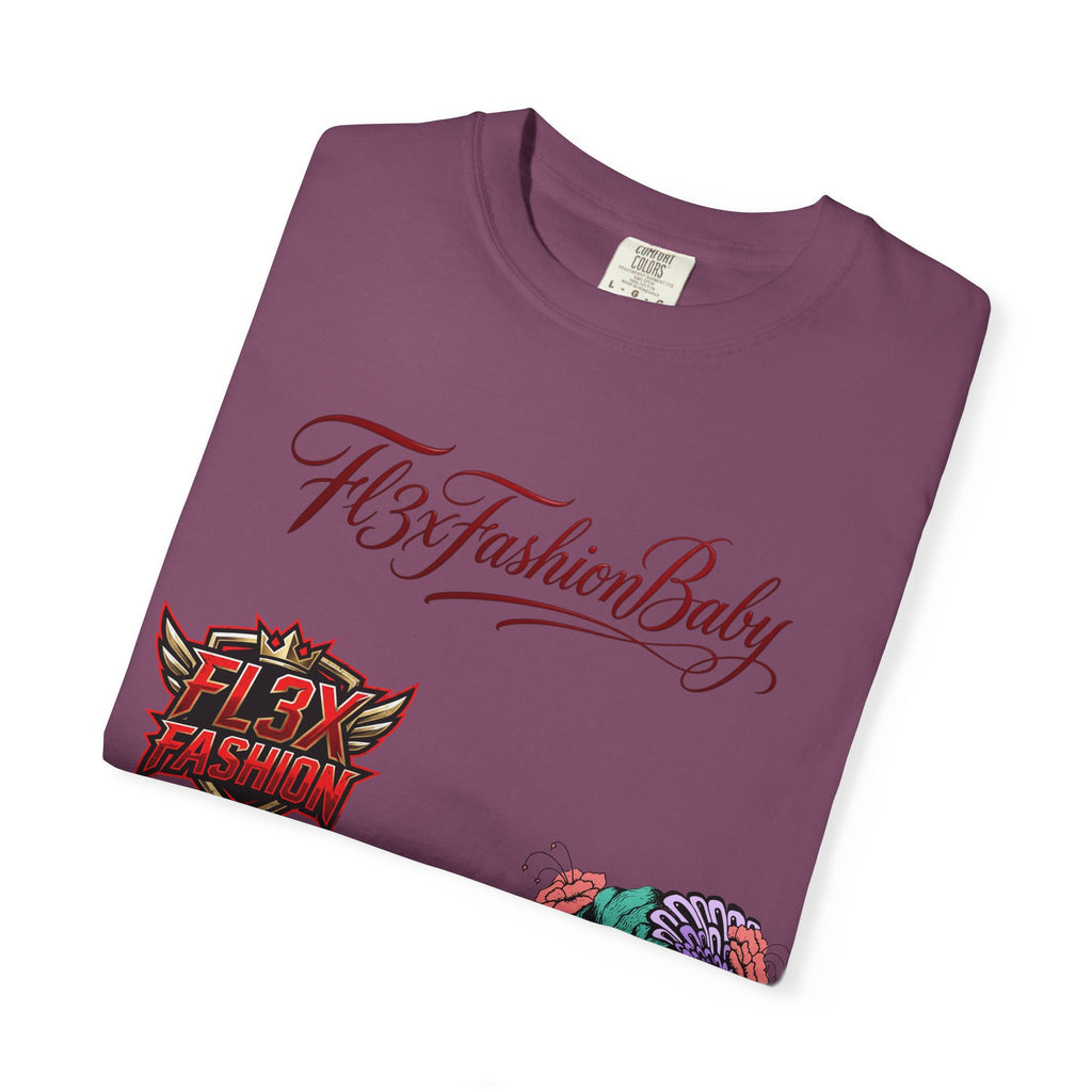Artistic Floral Portrait T-Shirt — 'Fl3xFashionBaby' Graphic Tee