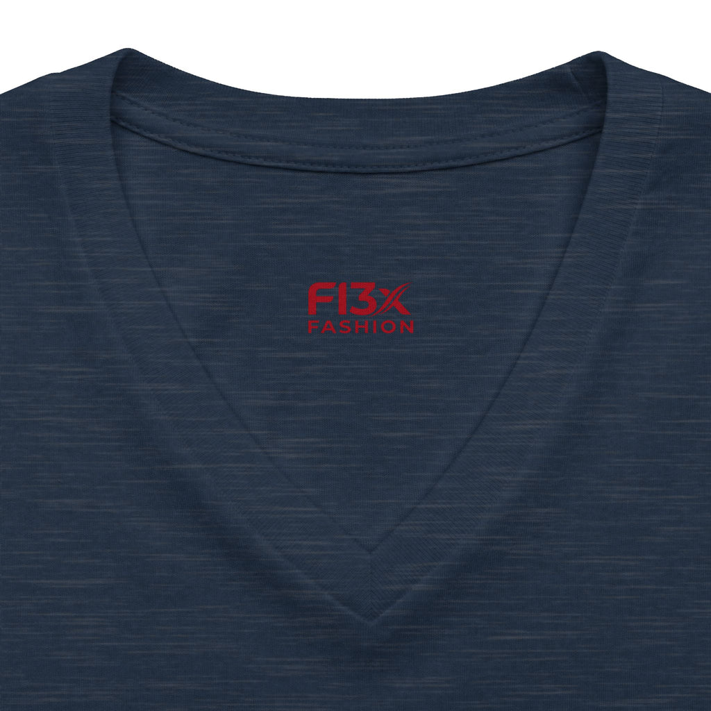 Women's V-Neck Tee — 'F13x Fashion' Floral Logo & Devil Graphic