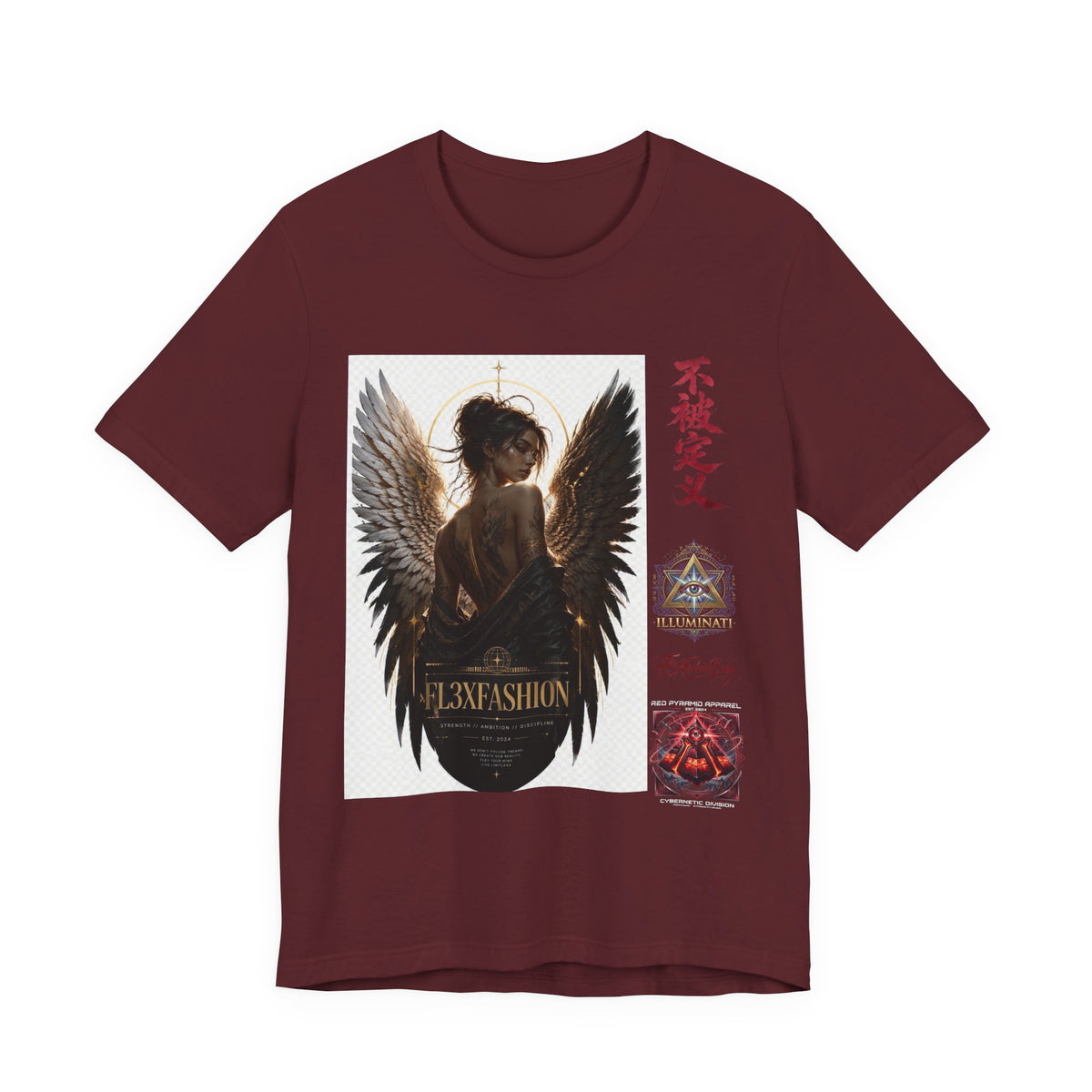 Angel Wings Graphic Tee — '不被定义' Asian-Inspired Dark Angel T-Shirt