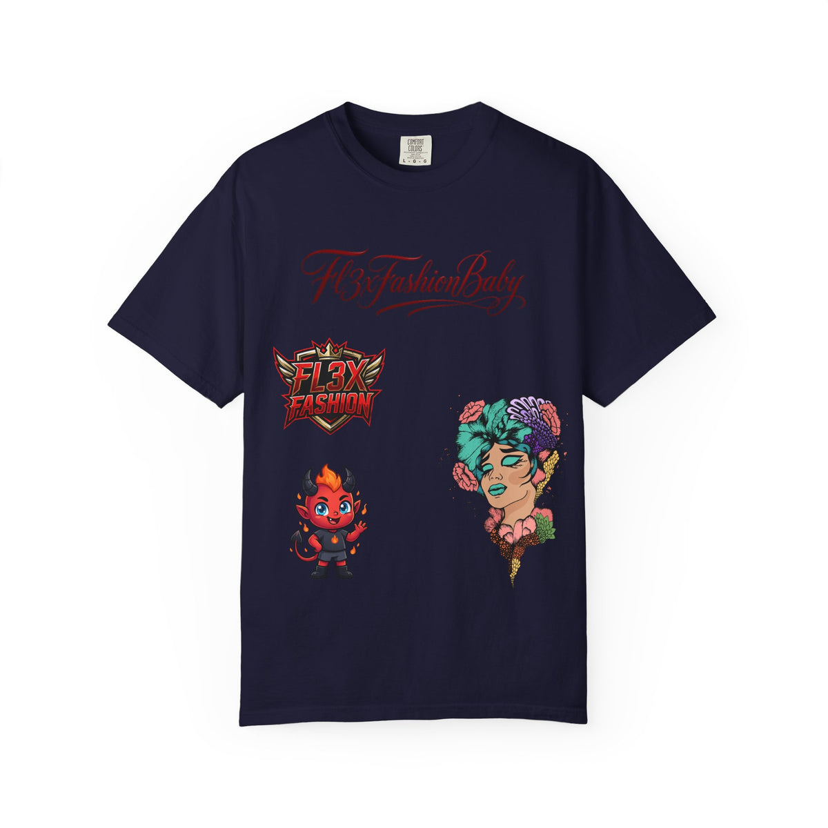 Artistic Floral Portrait T-Shirt — 'Fl3xFashionBaby' Graphic Tee
