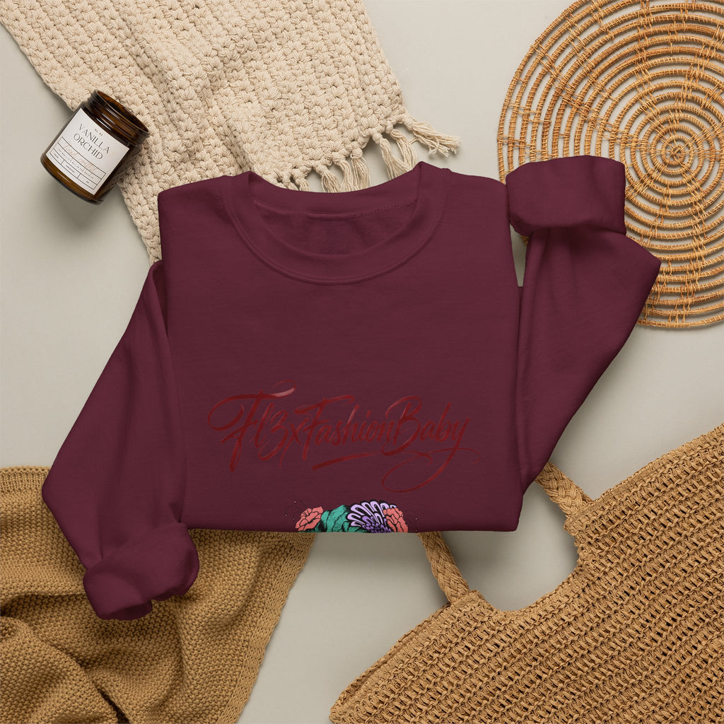 Crewneck Sweatshirt — Floral Femme Portrait “FitFashionBaby” Graphic