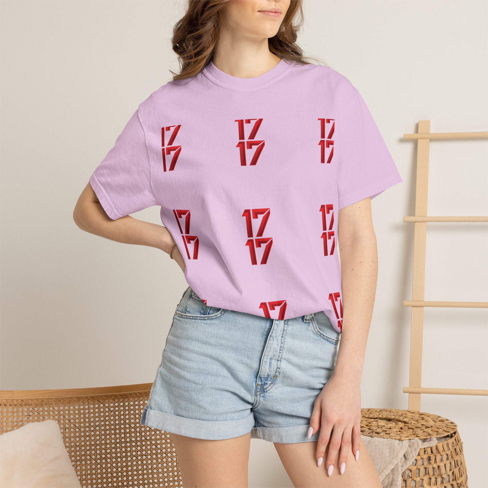 17 Pattern Graphic T-Shirt — Repeating Red Logo Tee