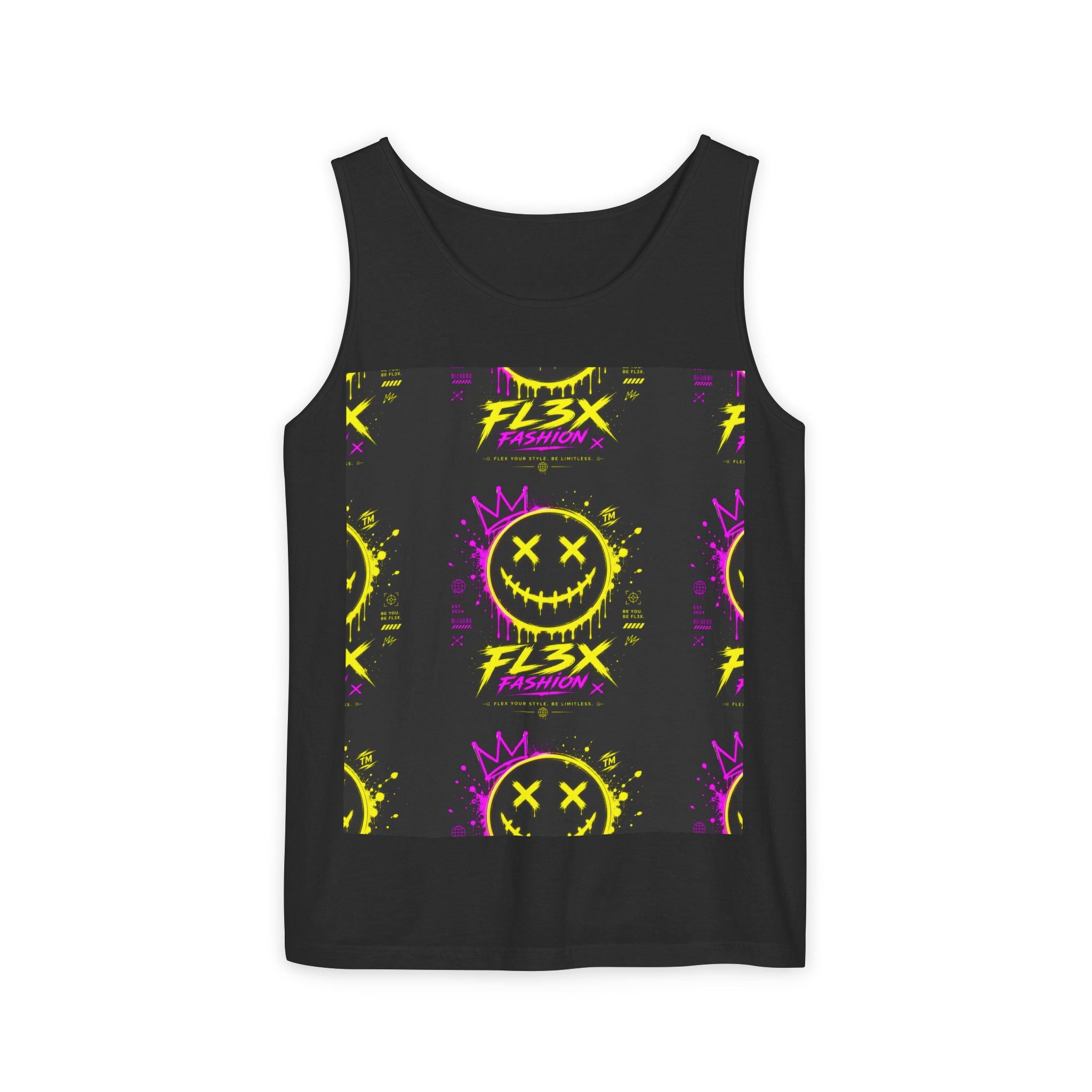 FL3X Fashion Graphic Tank Top — Neon Smiley & Devil Logo Streetwear