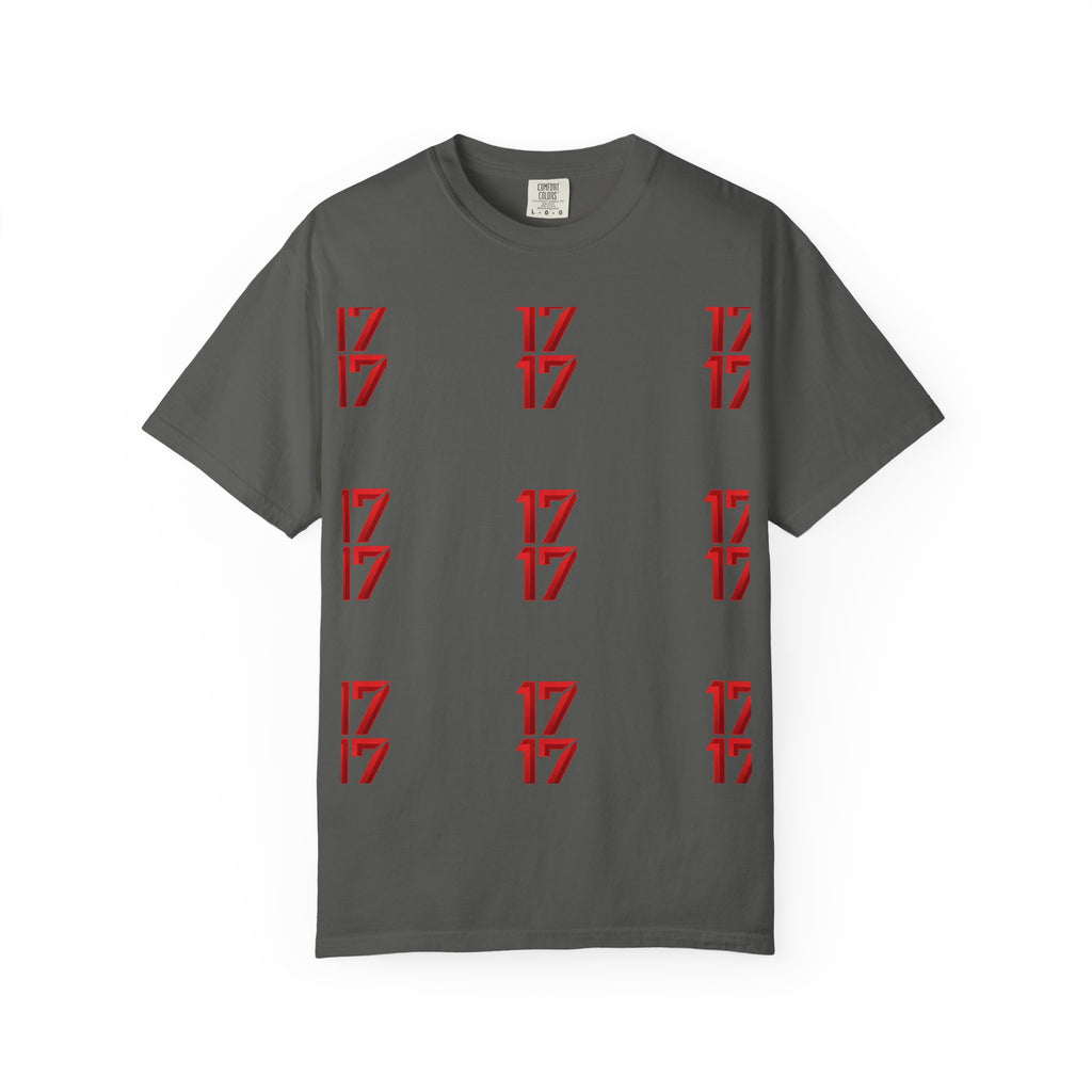 17 Pattern Graphic T-Shirt — Repeating Red Logo Tee
