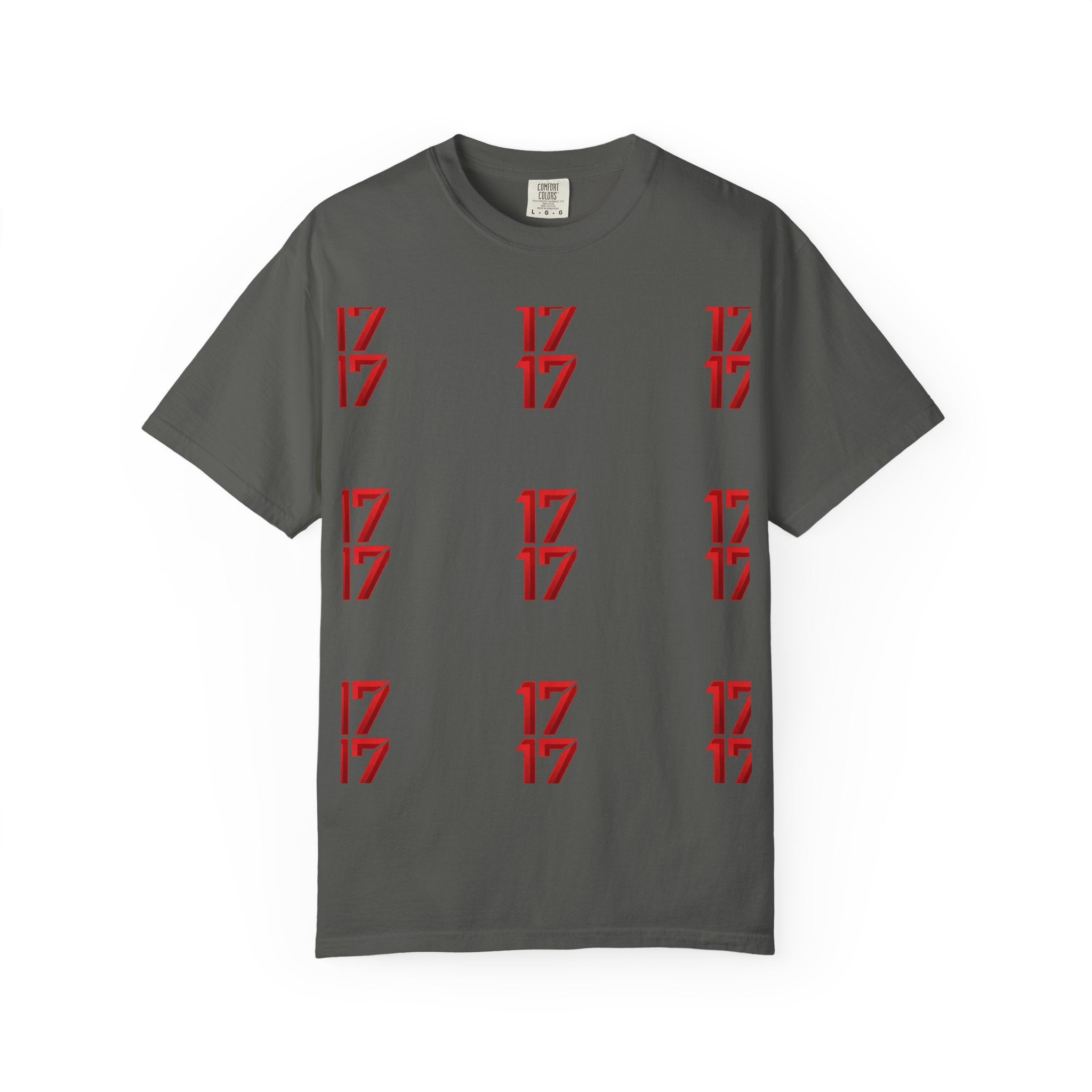 17 Pattern Graphic T-Shirt — Repeating Red Logo Tee