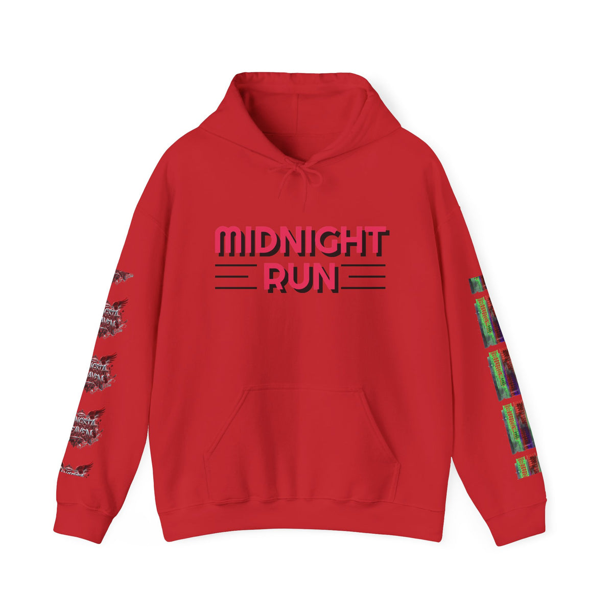 Midnight Run Hoodie — Graphic Streetwear Pullover with Sleeve Prints