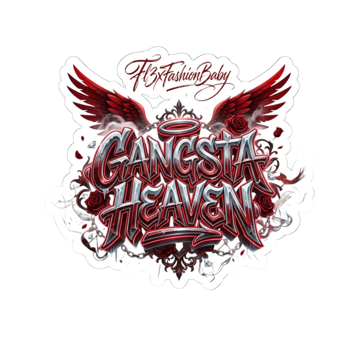 Gangsta Heaven Kiss-Cut Sticker — Red Winged Street Art Decal