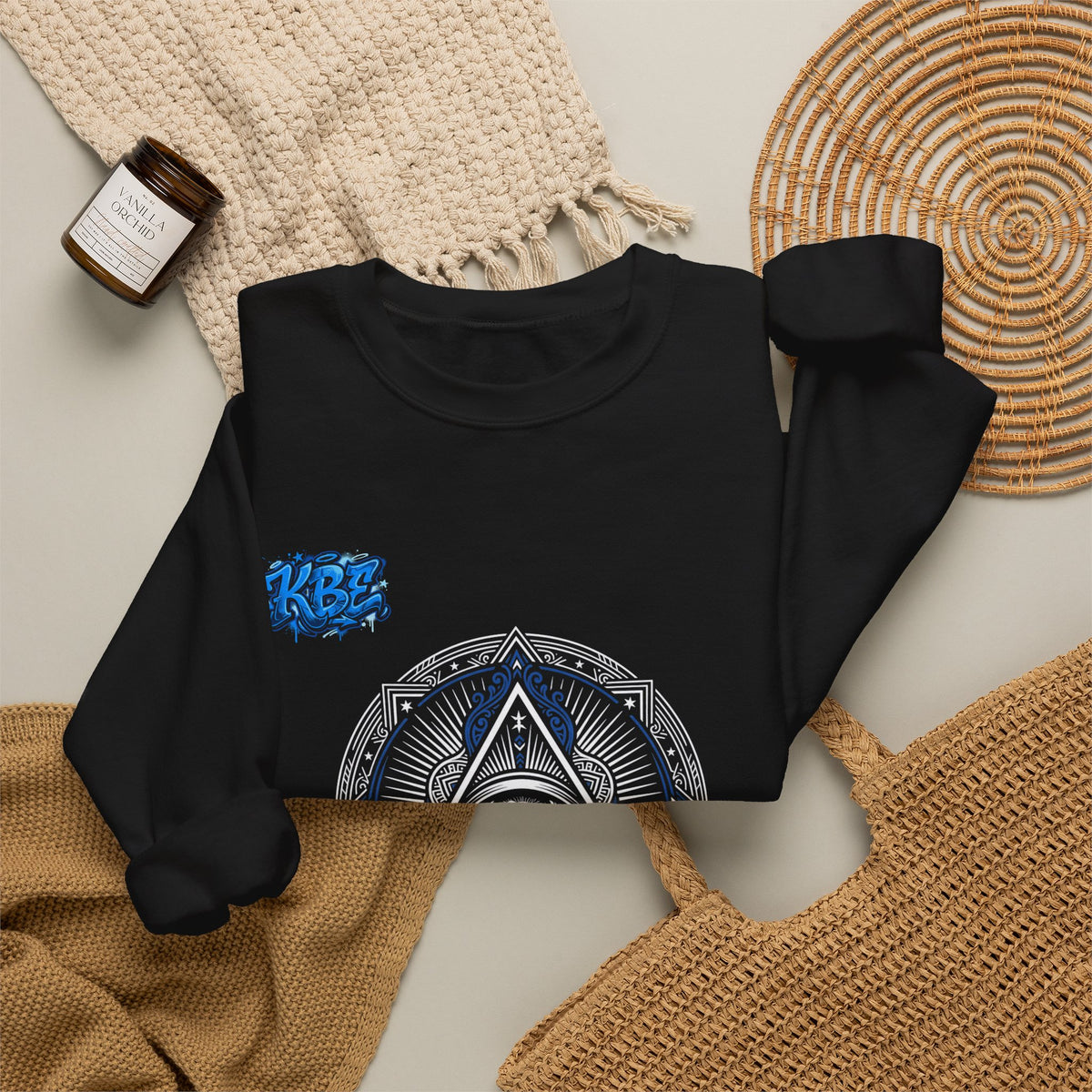 Crewneck Sweatshirt — Minimal Blue Mandala Graphic Crewneck