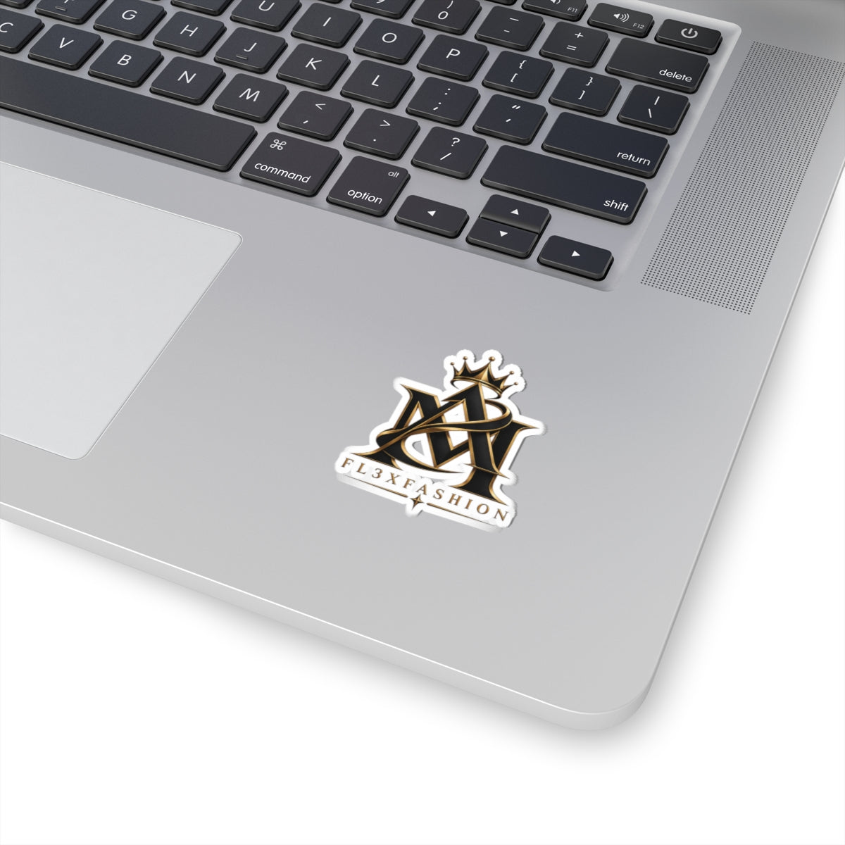 Fl3xFashion Gold Crown Logo Kiss-Cut Sticker — Luxe Monogram Laptop Decal