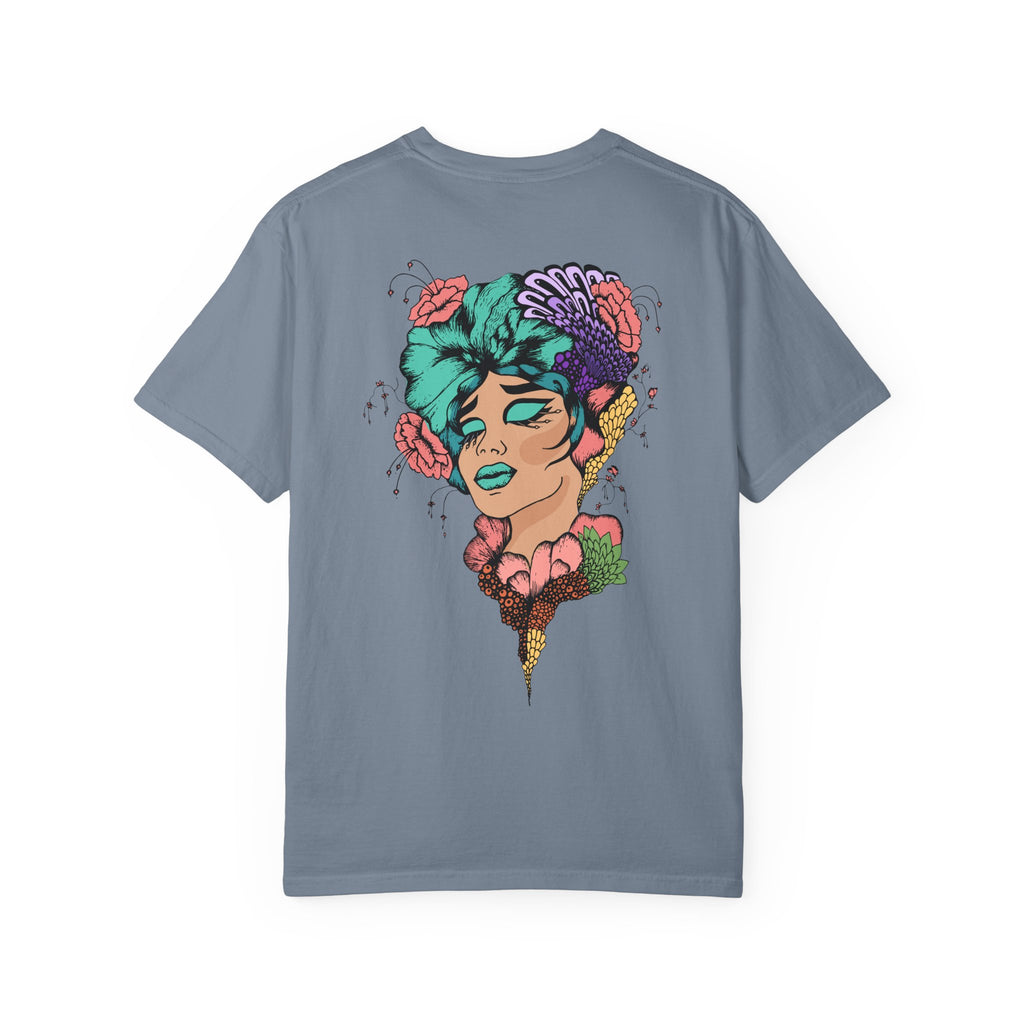 Artistic Floral Portrait T-Shirt — 'Fl3xFashionBaby' Graphic Tee
